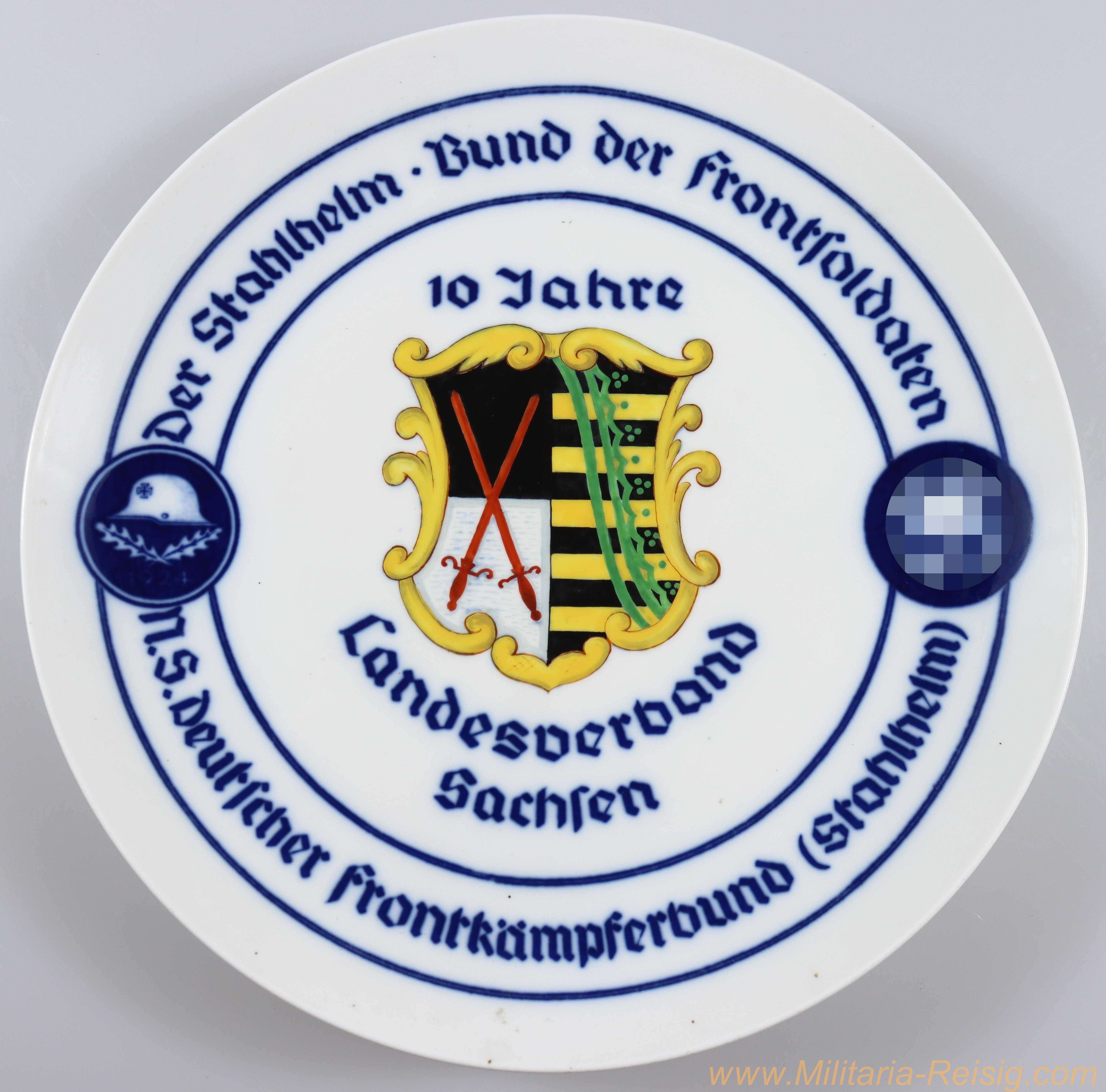 Meissen Jubiläumsteller "Der Stahlhelm – Bund der Frontsoldaten – 10 Jahre Landesverband Sachsen"