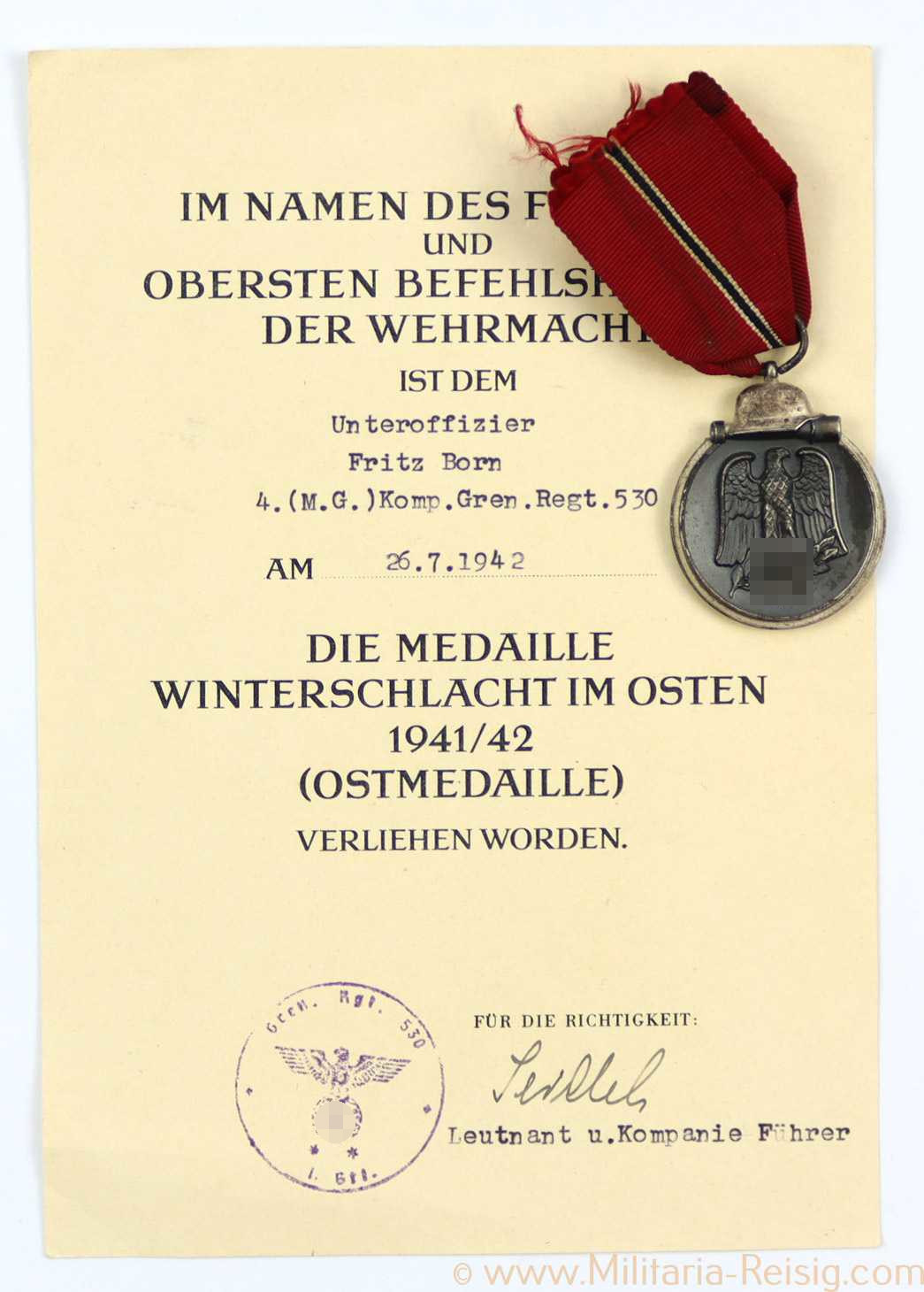Ostmedaille + Urkunde, Hersteller 63