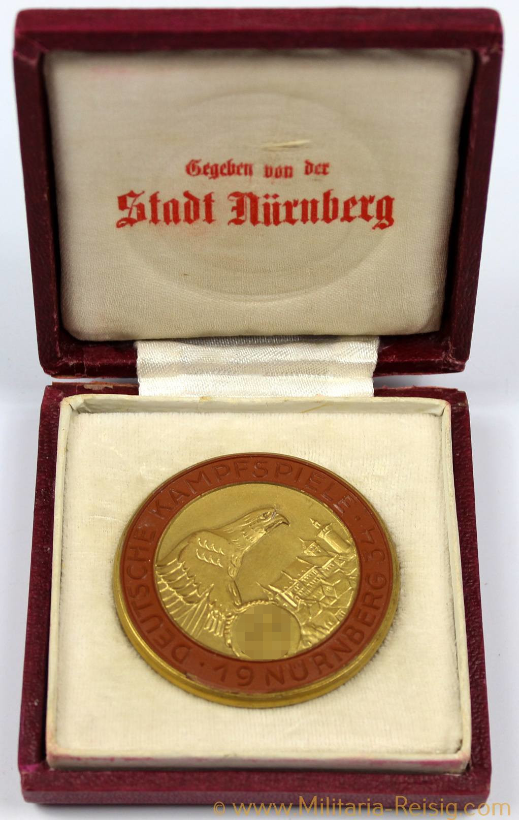 Porzellan Medaille "Deutsche Kampfspiele Nürnberg 1934" im Etui
