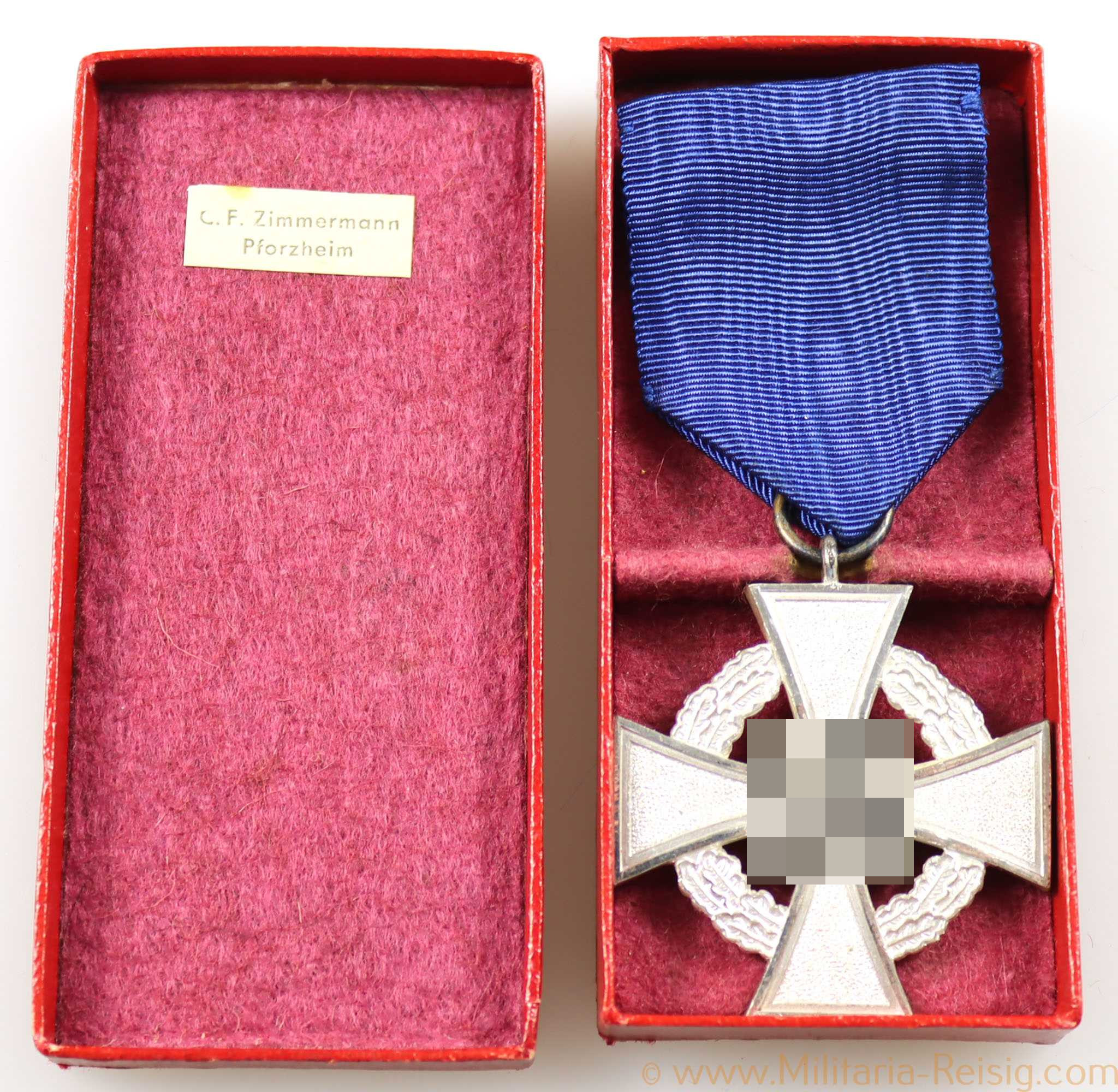 Treudienst-Ehrenzeichen 25 Jahre im Etui, Hersteller C.F. Zimmermann, Pforzheim