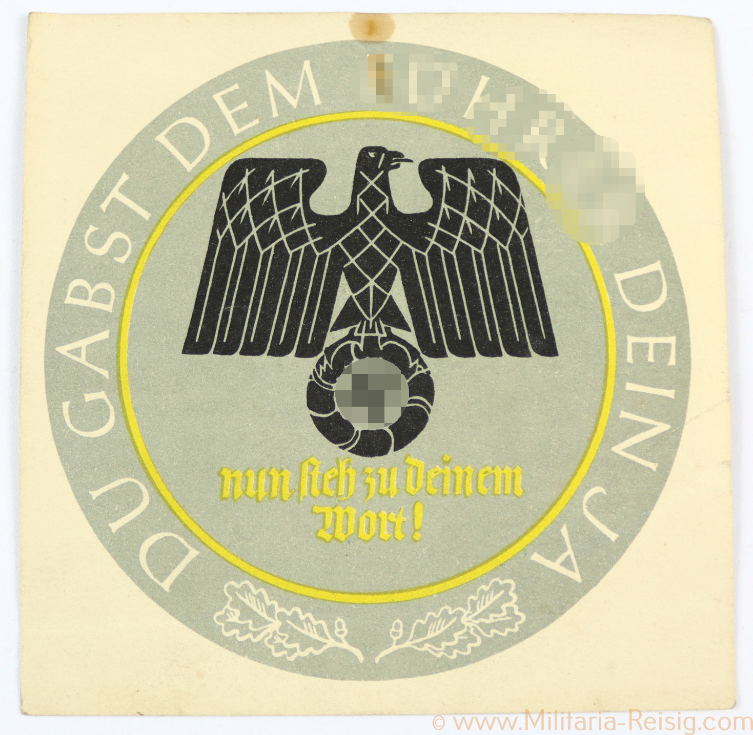 WHW Papier Türplakette "Du gabst dem Führer dein ja – nun steh zu deinem Wort!"