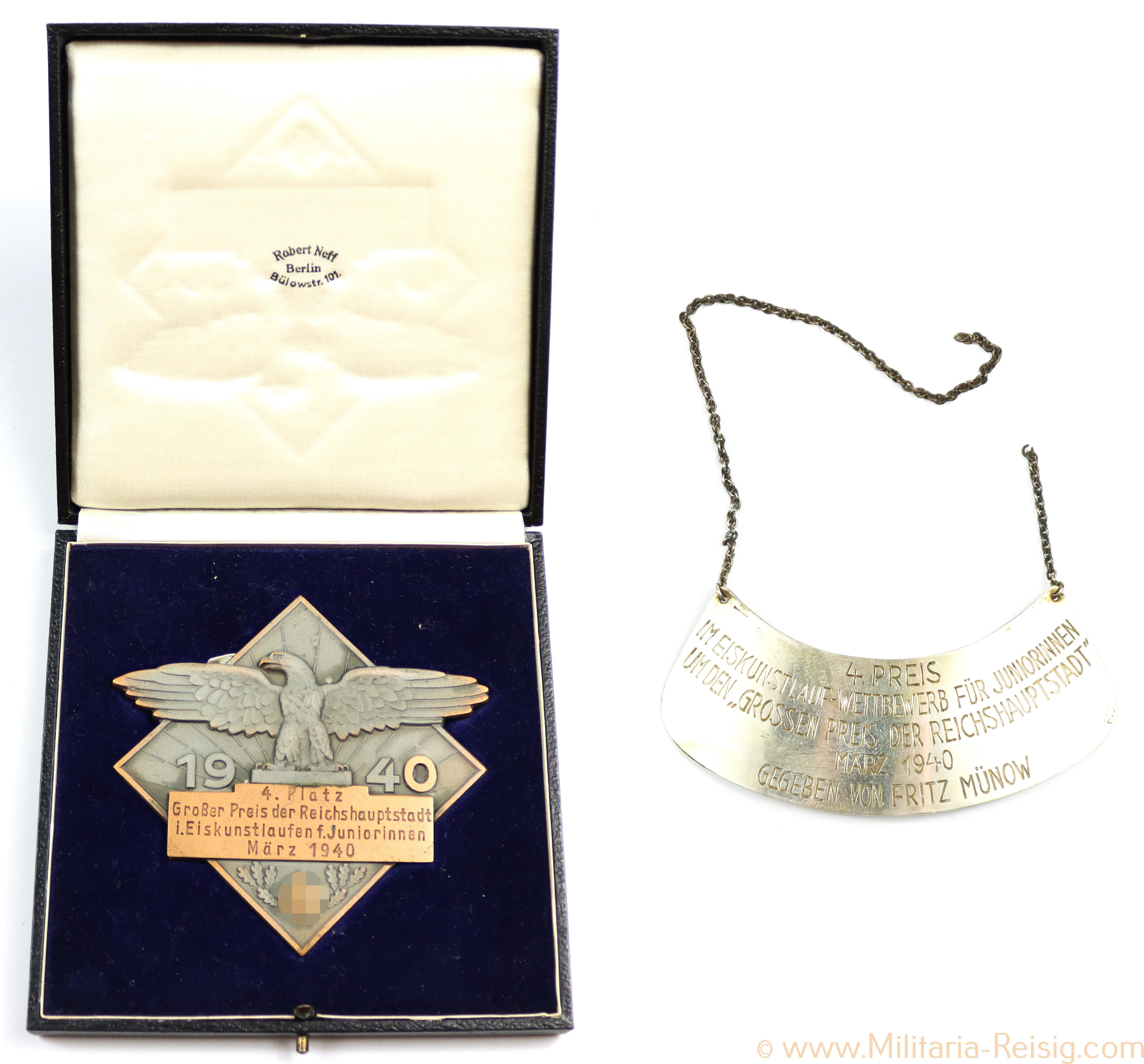 Sieger Plakette für Eiskunstlaufen im Etui, Herst. Robert Neff, Berlin