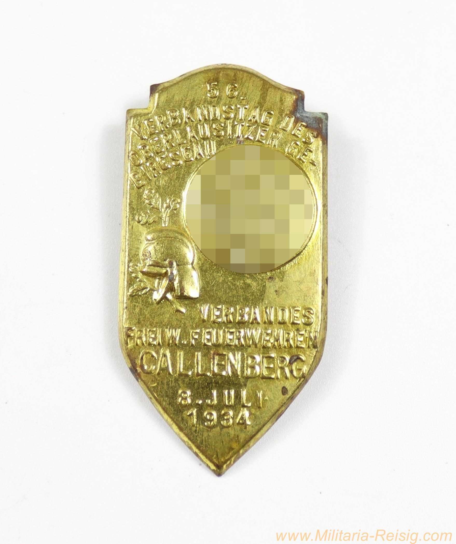 Veranstaltungsabzeichen "56. Verbandstag der Freiwilligen Feuerwehren, Callenberg 1934"