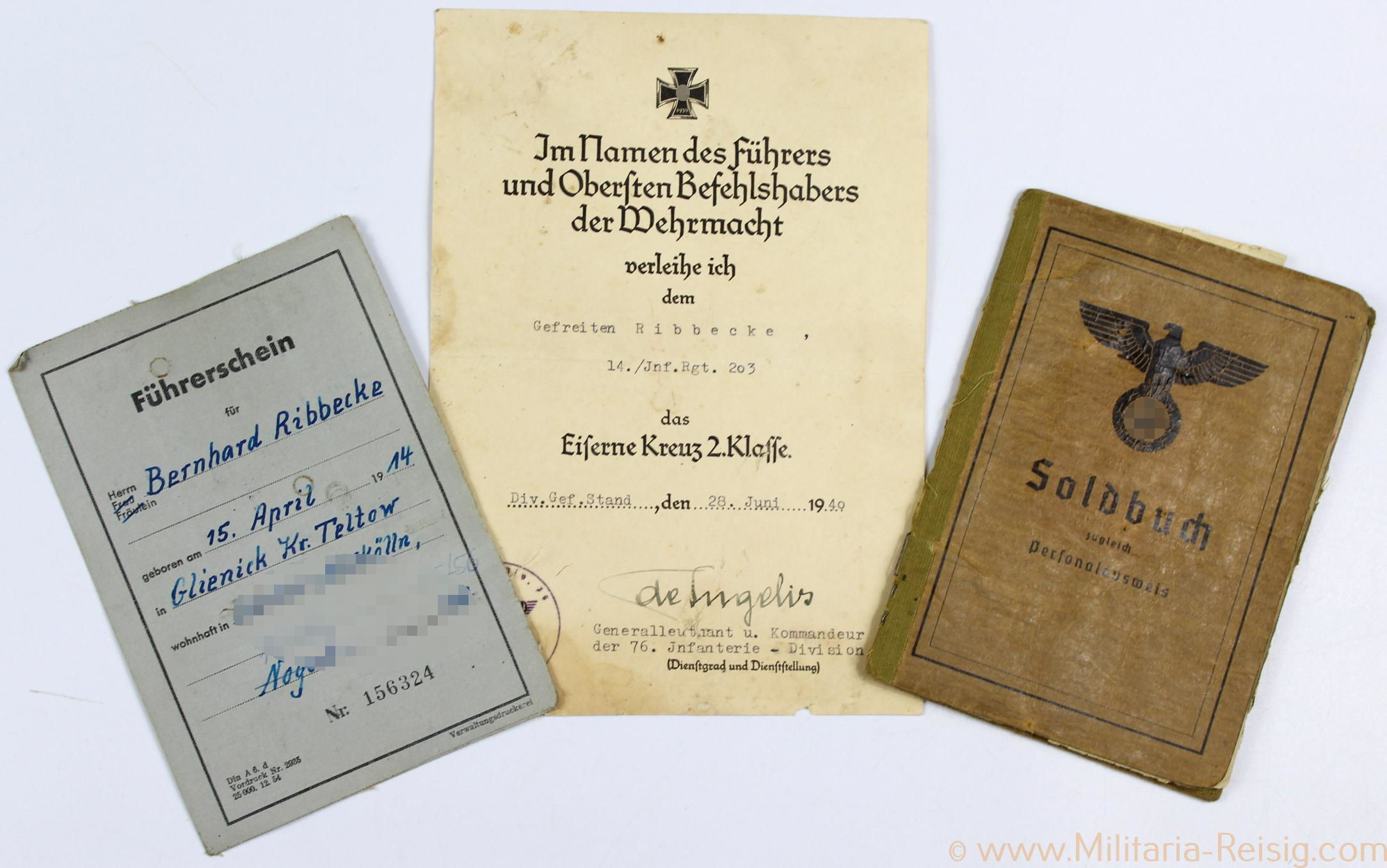 Dokumentennachlass, Oberfeldwebel Bernhard Ribbecke (Panzer-Jäger)
