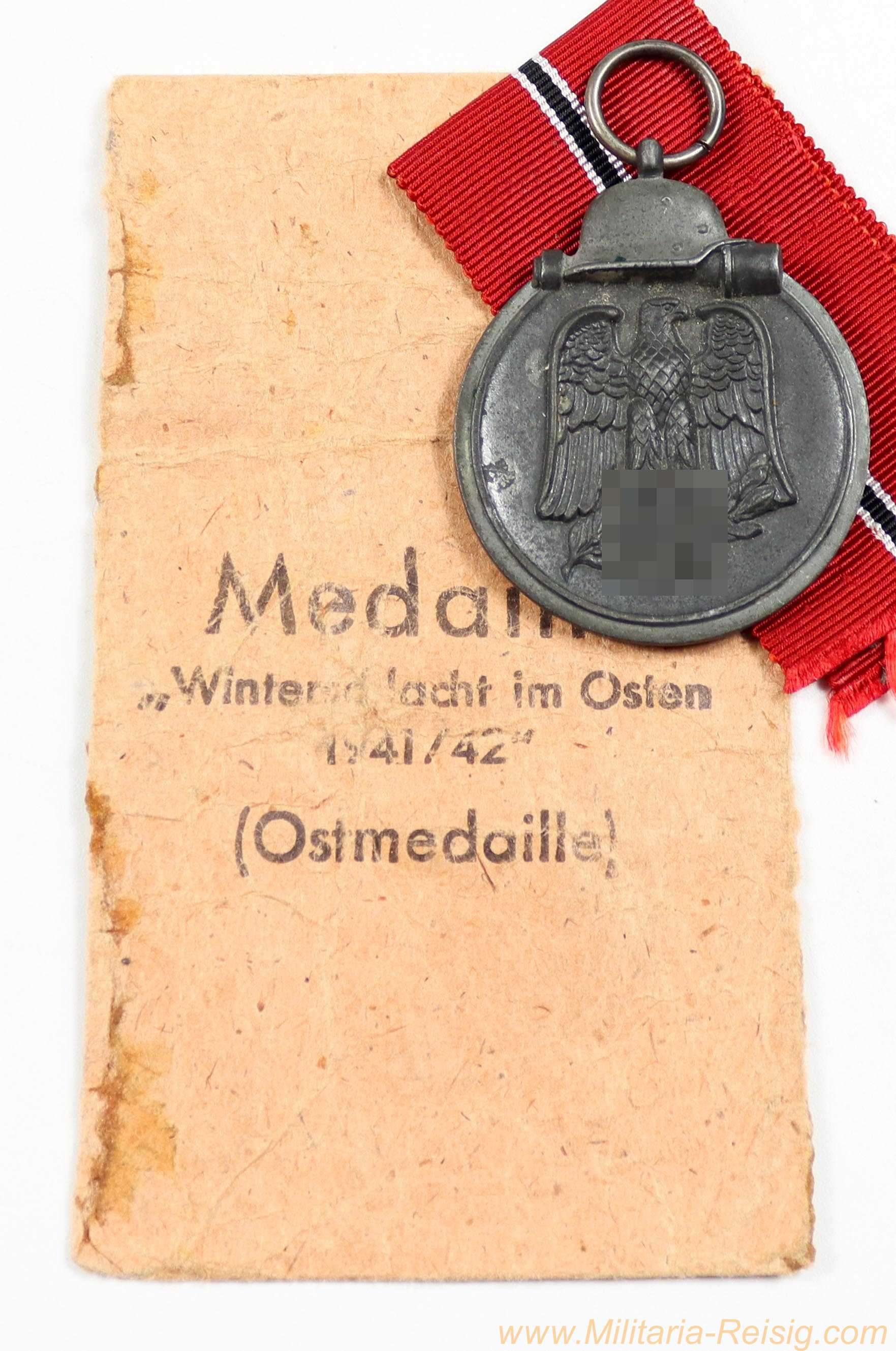 Ostmedaille "Winterschlacht im Osten 1941/42" mit Verleihungstüte – Moritz Hausch AG, Pforzheim