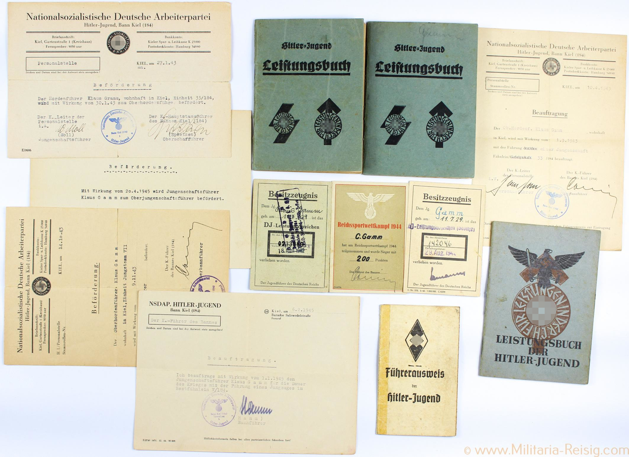 HJ/DJ Führernachlass eines Oberjungenschaftsführer, Bann 184 Kiel