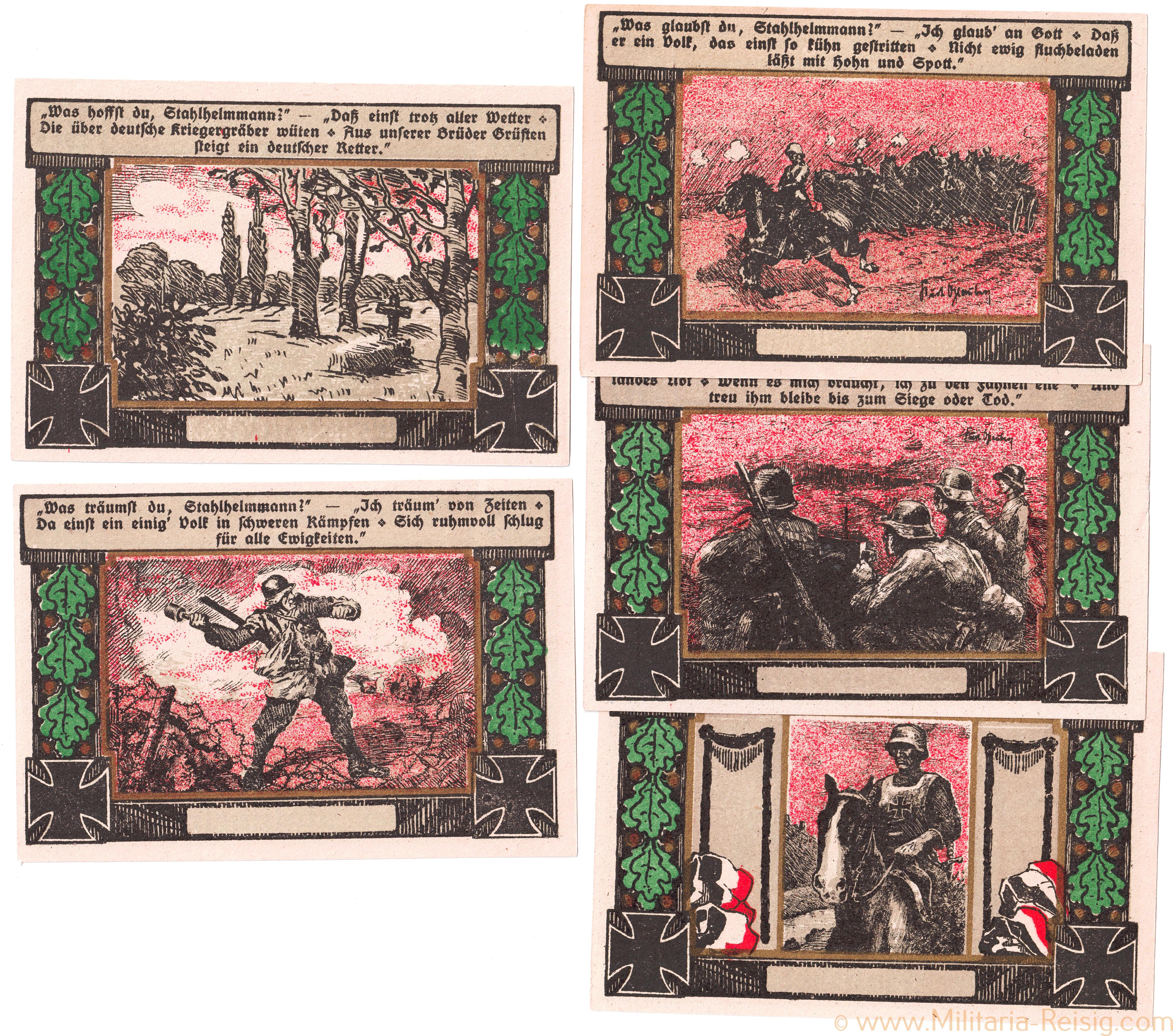 5 Scheine Stahlhelm Bund der Frontsoldaten Notgeld 1922, Görlitz (Schlesien)