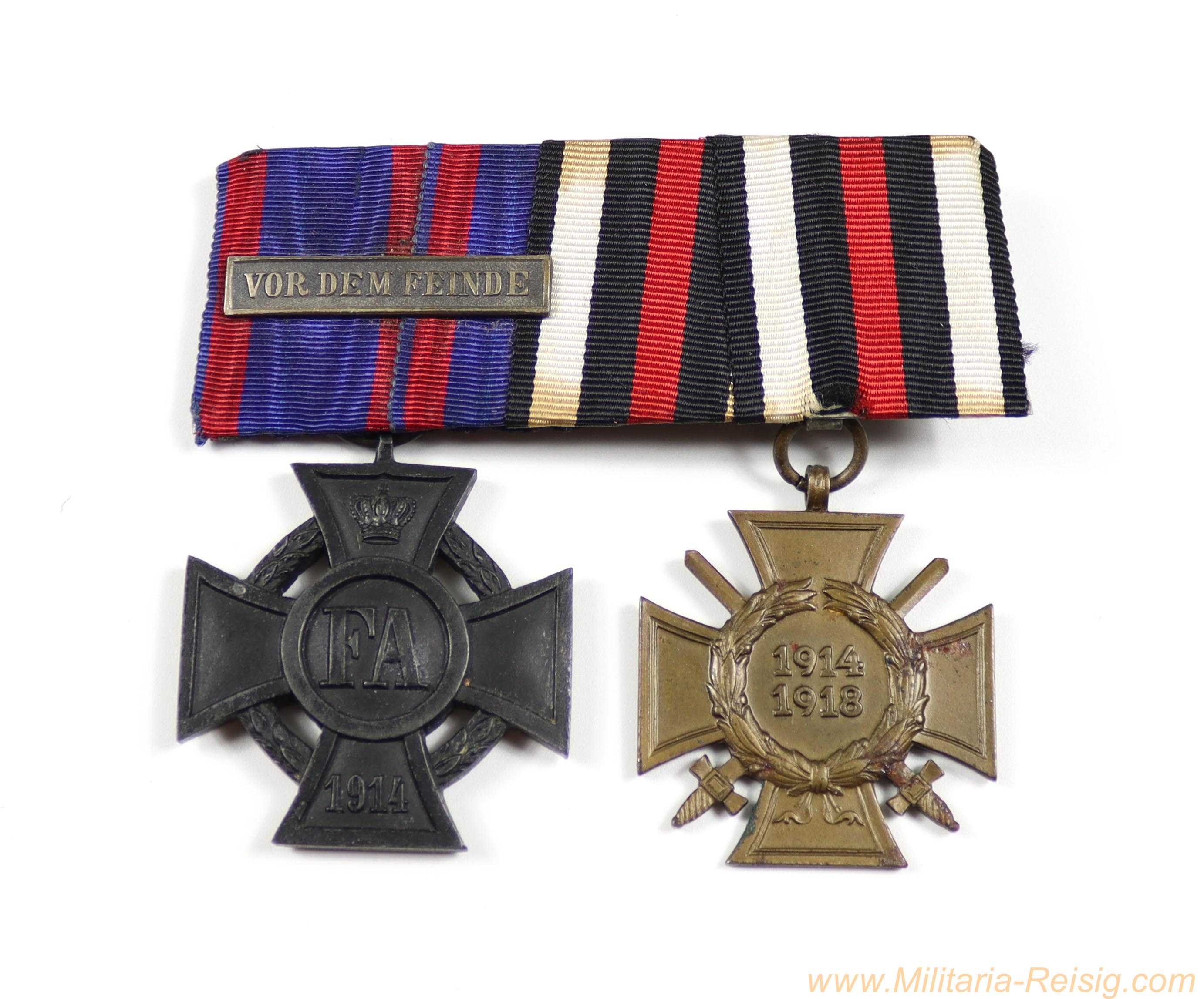 2er Ordensspange – Oldenburg Ernst August Kriegsverdienstkreuz mit Spange "Vor dem Feinde" & Frontkämpfer Ehrenkreuz (G14)