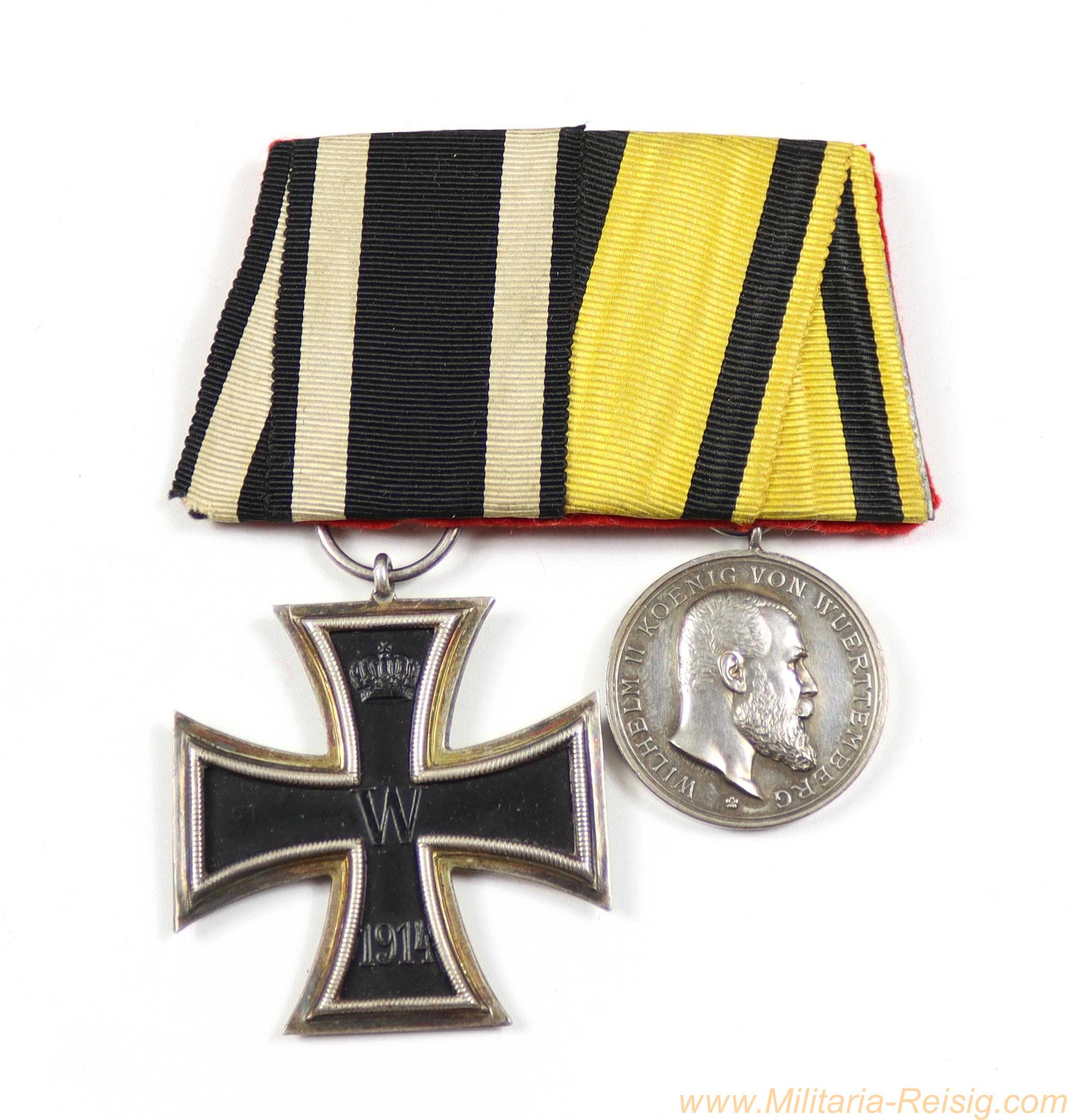 2er Ordensspange – EK2 1914 / Württemberg Silberne Militärverdienstmedaille 1892 