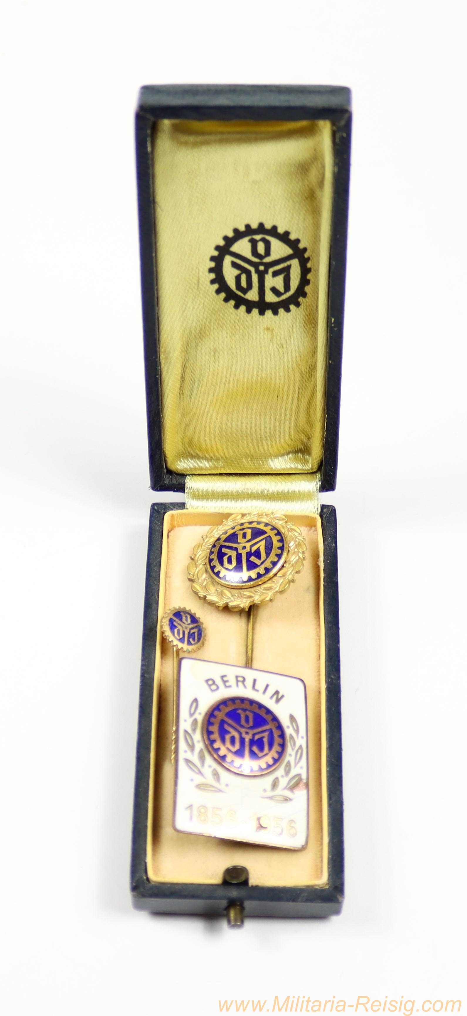 "Verband Deutscher Ingenieure" – Ehrennadeln im Etui und Abzeichen "Berlin 1856-1956"