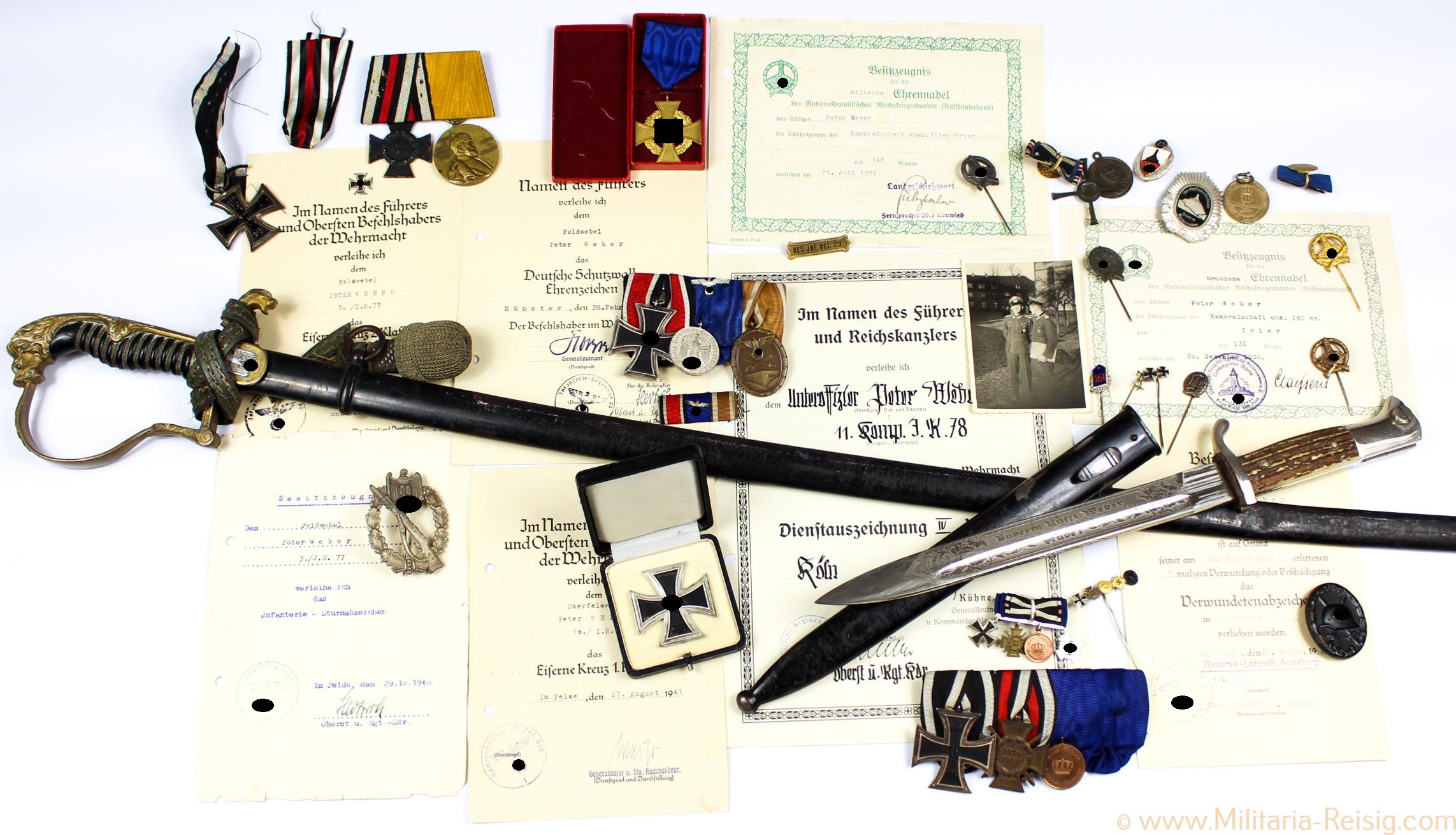 Nachlass eines Offiziers Peter Weber (Infantrie Regiment 77) mit Ehrenbajonett!