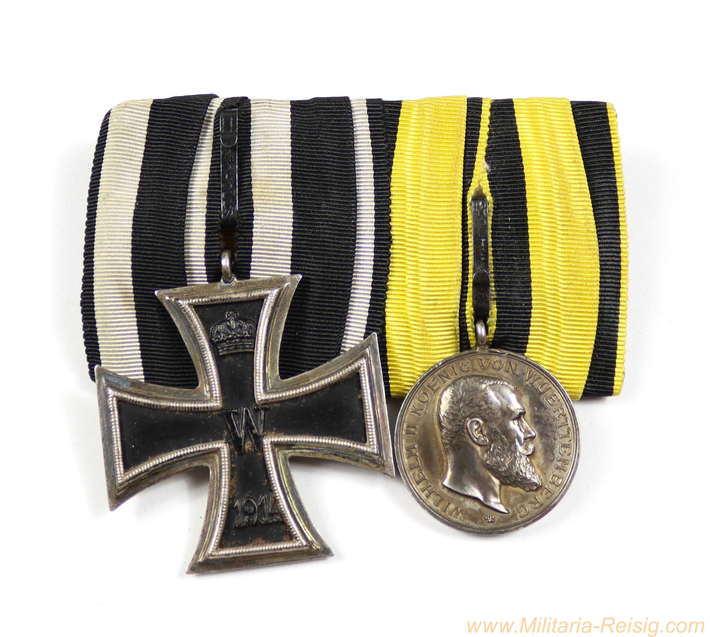 2er Ordensspange – EK2 1914 / Württemberg Silberne Militärverdienstmedaille 1892