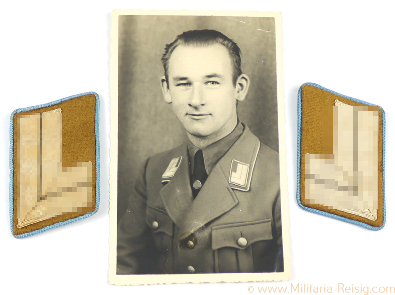 NSDAP Paar Kragenspiegel für einen Zellenleiter + Postkarte