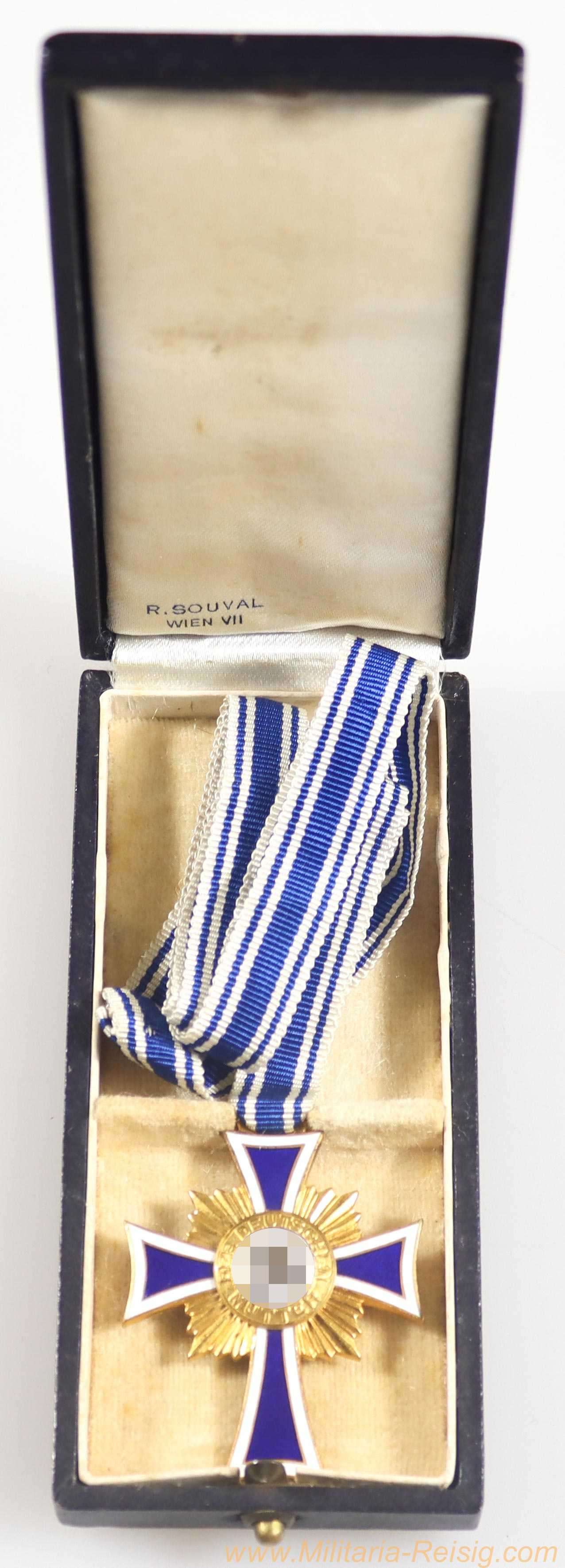 Mutterkreuz in Gold im Etui, Hersteller Rudolf Souval, Wien