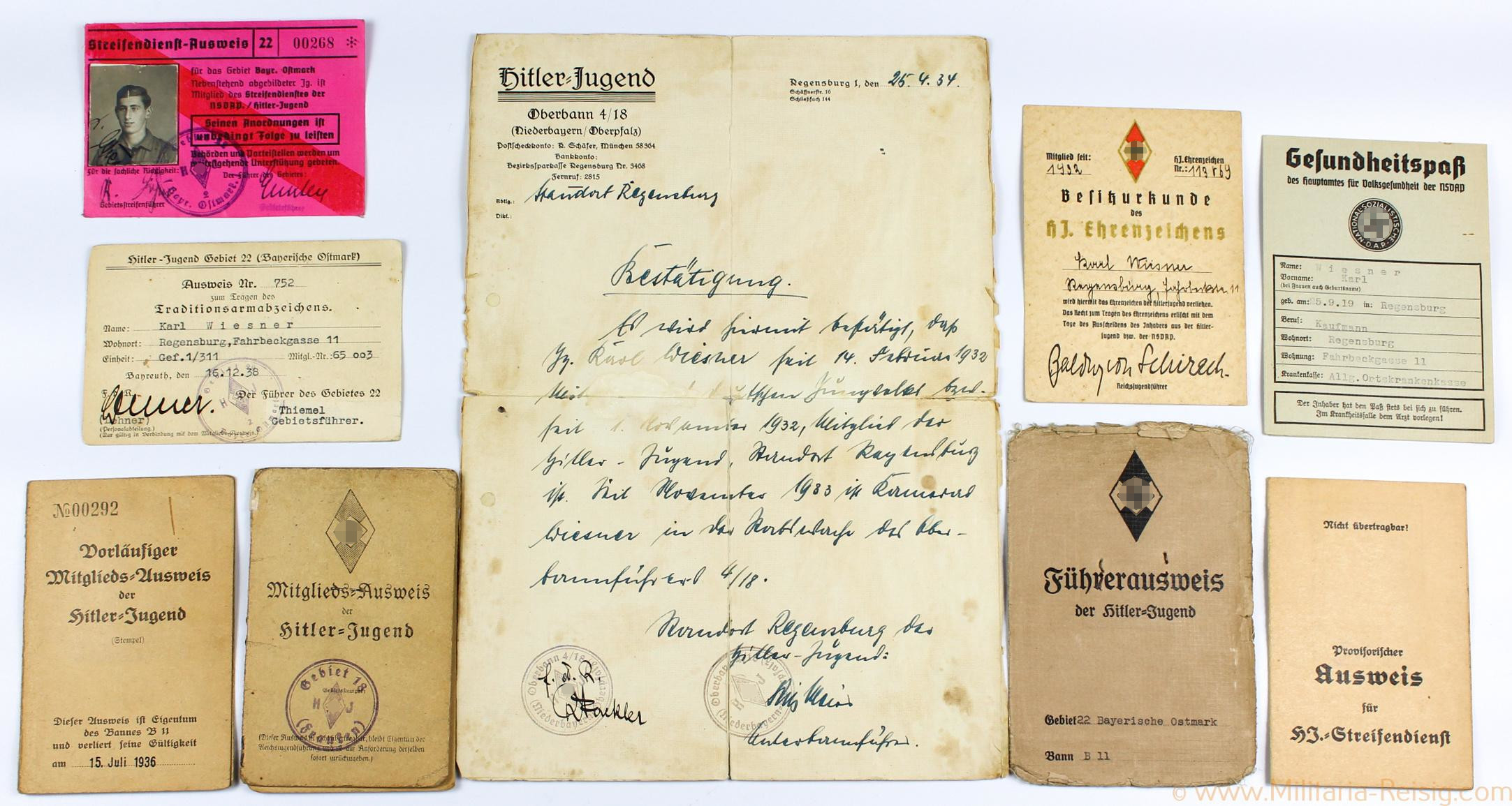 HJ-Streifendienst Nachlass eines Kameradschaftsführer, Gebiet 22 Bayrische Ostmark
