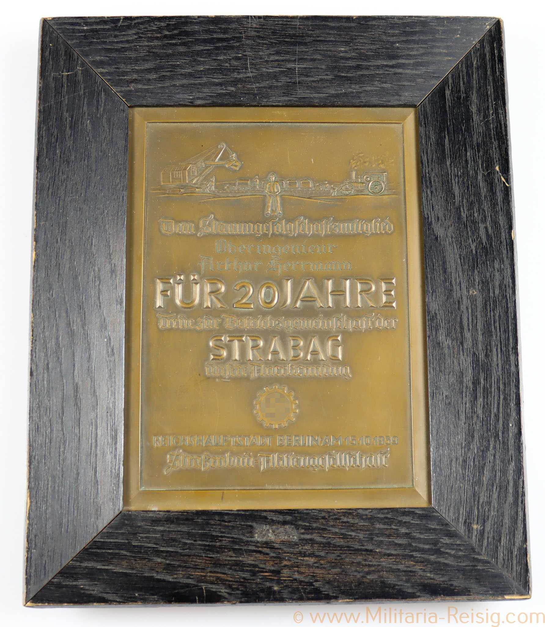 DAF-Wandplakette "Für 20 Jahre Treue zur Betriebsgemeinschaft der STRABAG"