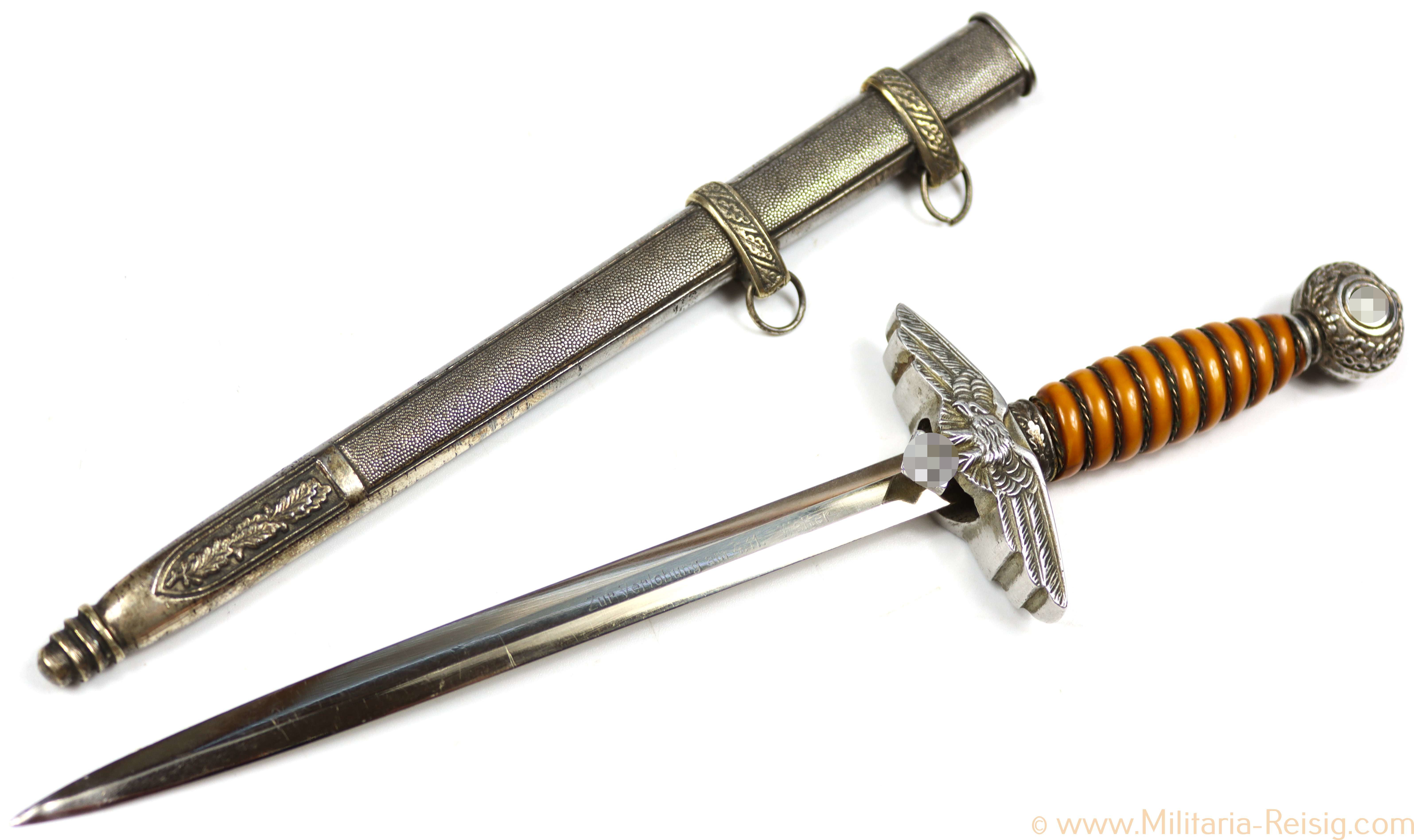 Luftwaffe Offiziersdolch als Miniatur mit Widmung, Hersteller Alcoso