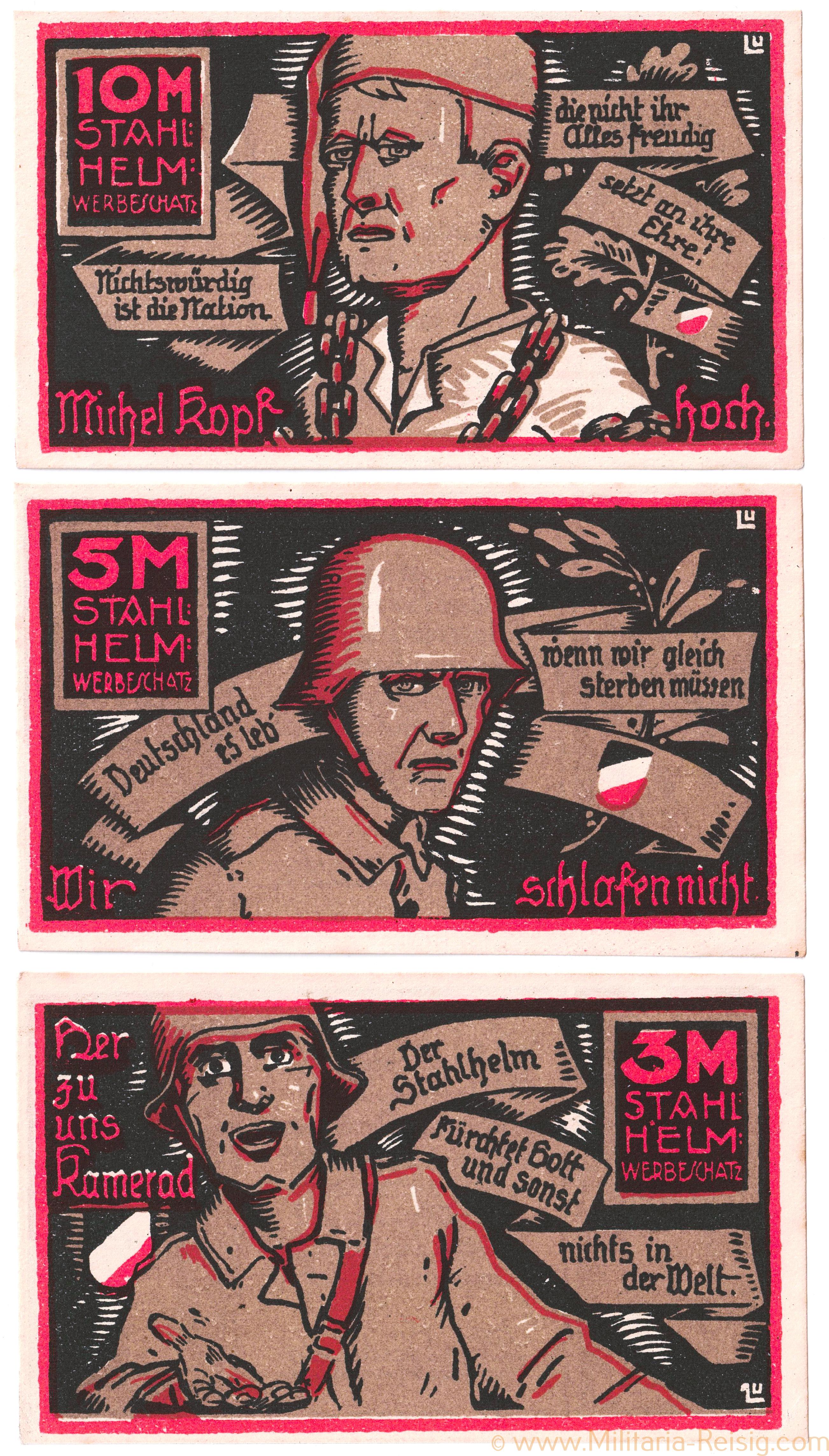 Satz Stahlhelm Bund der Frontsoldaten Notgeld 1922, Hamburg