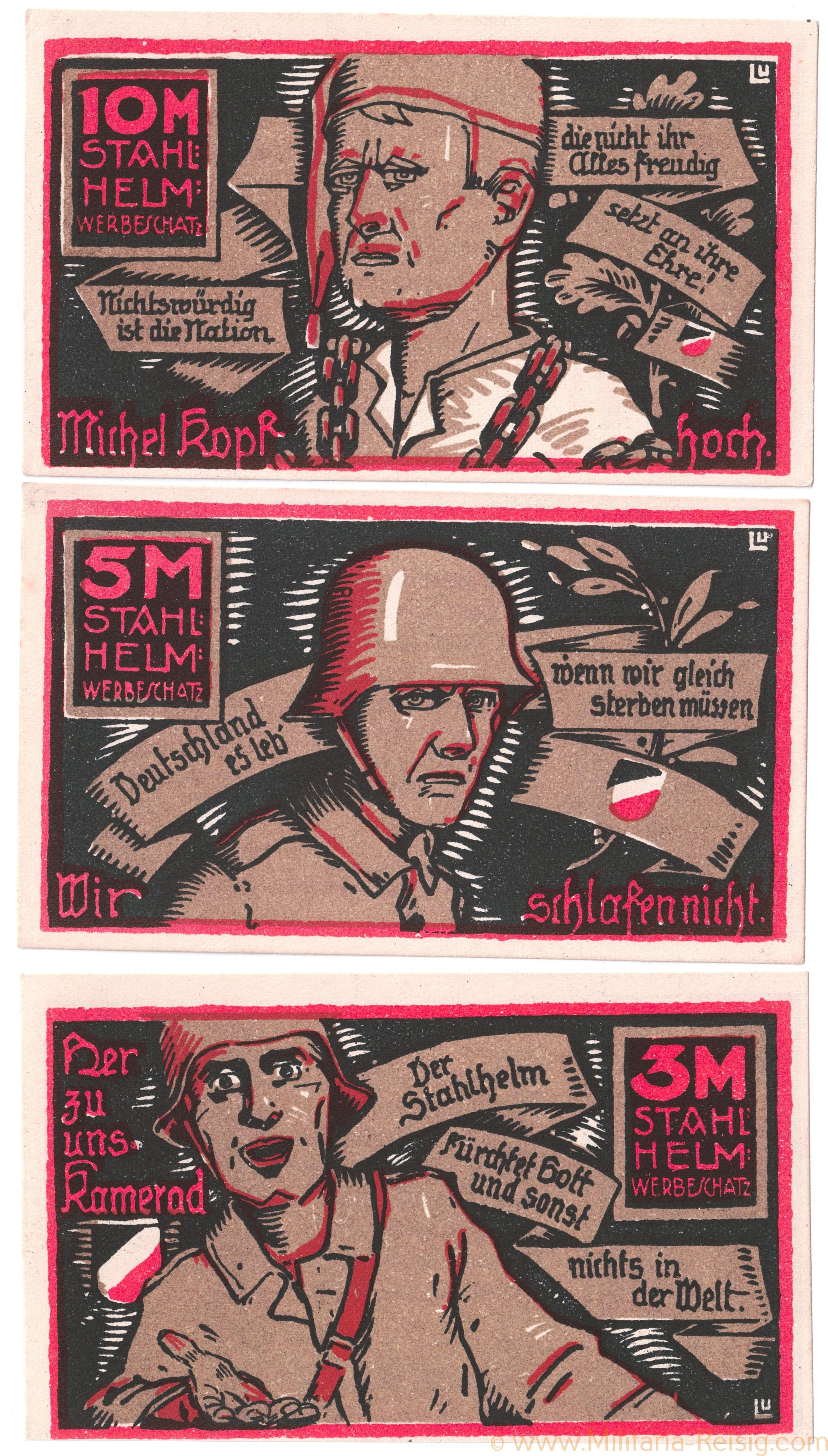 Satz Stahlhelm Bund der Frontsoldaten Notgeld 1922, Hamburg