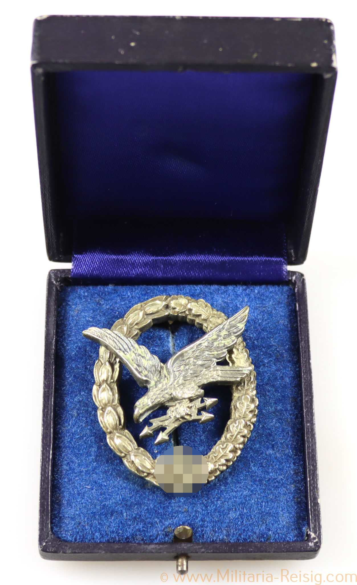 Fliegerschützenabzeichen mit Blitzbündel im Etui, Hersteller Jmme & Sohn, Berlin