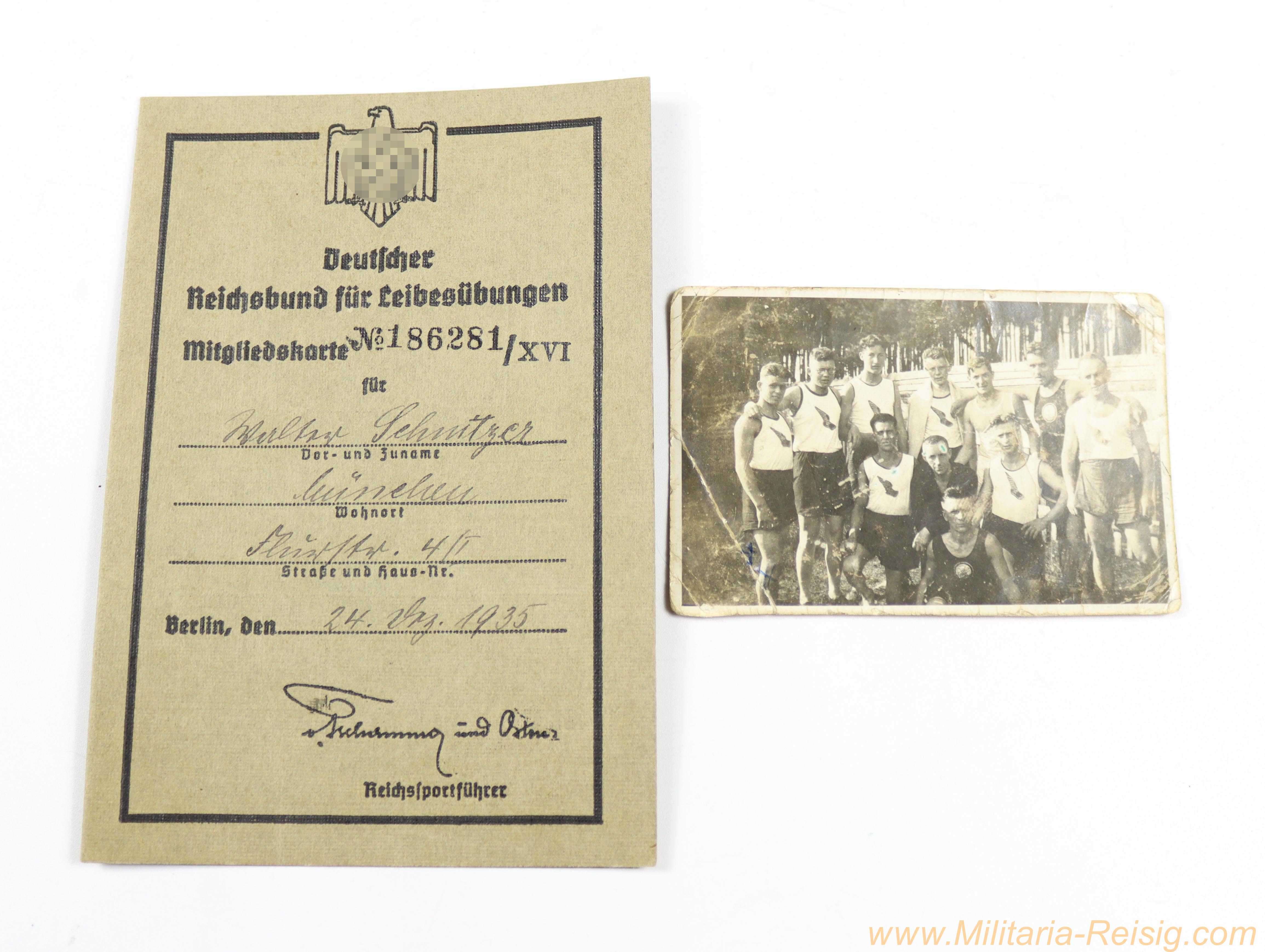 Deutscher Reichsbund für Leibesübungen – Mitgliedskarte 1935 mit Foto