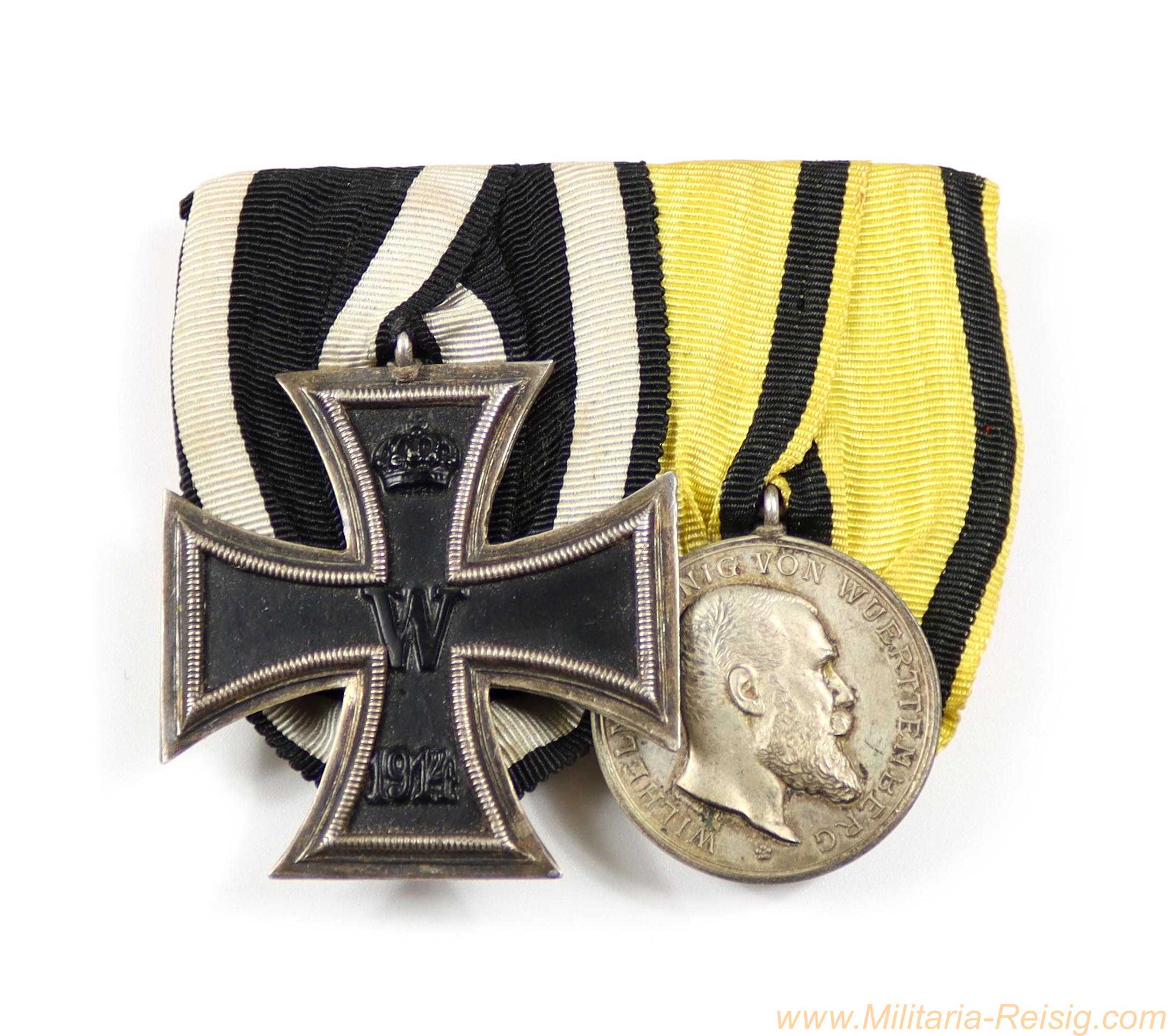 2er Ordensspange WK1 – EK2 1914 / Württemberg Silberne Militärverdienstmedaille 1892 "K. Schwenzer"