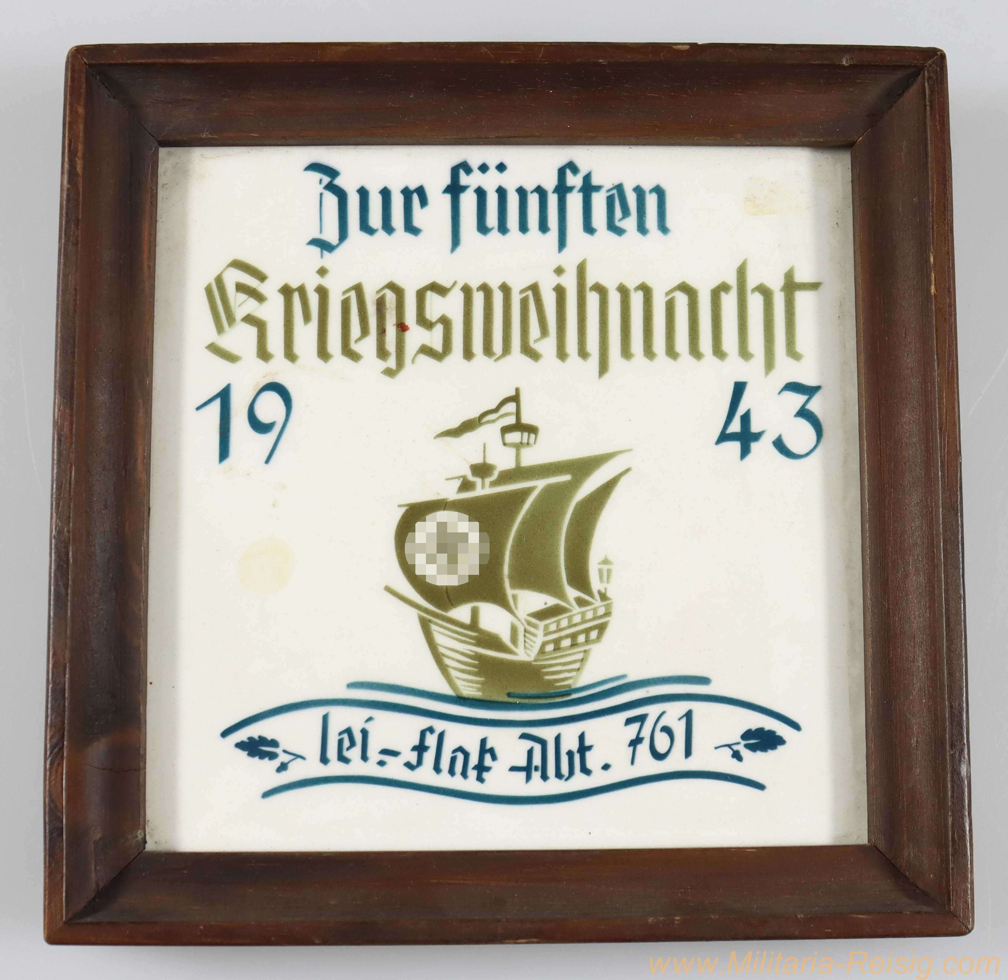 Porzellan Fliese "Zur fünften Kriegsweihnacht 1943 - Lei.-Flak-Abt. 761"
