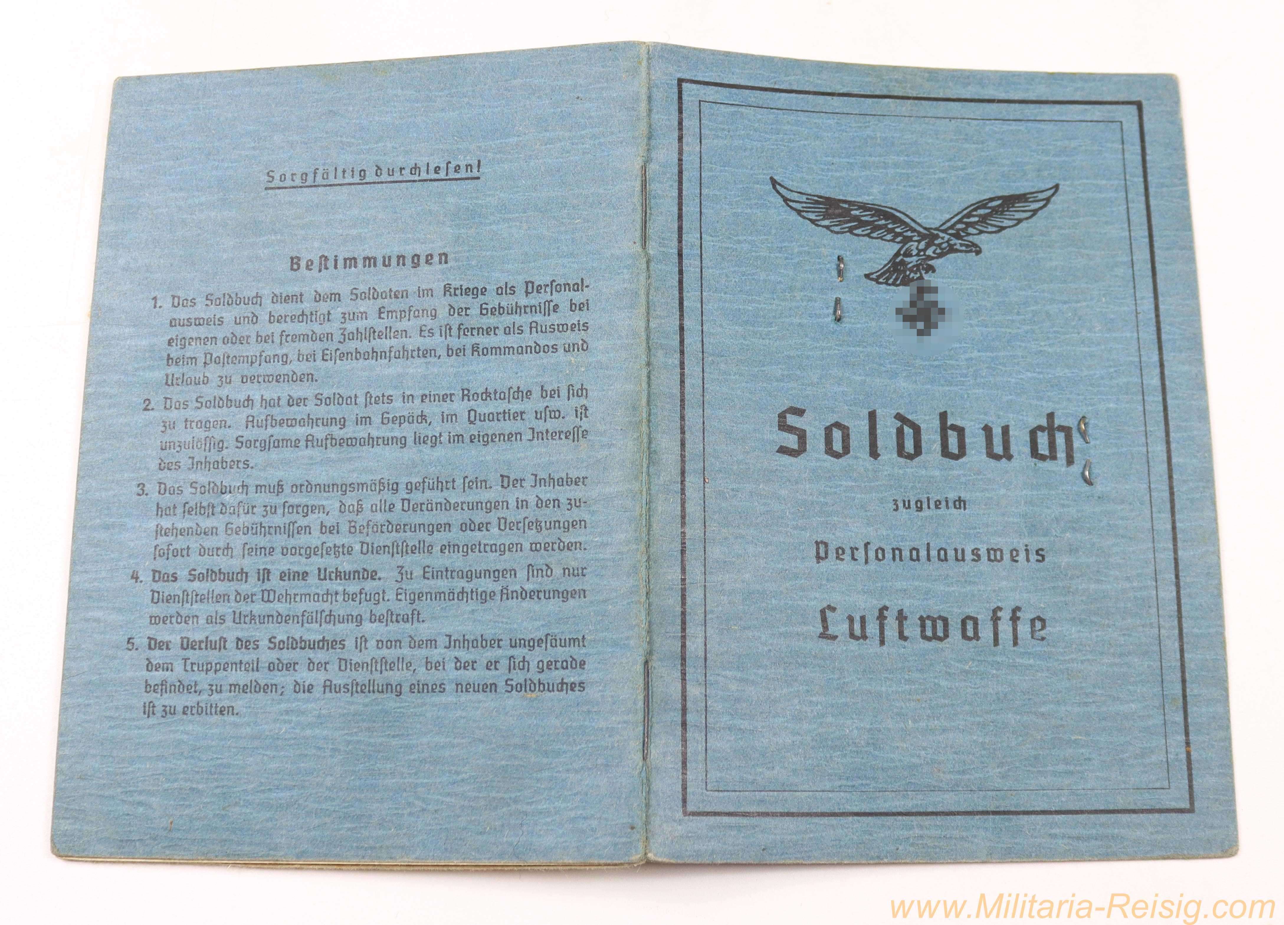 Luftwaffe Soldbuch eines Fliegers – Fliegerhorstkompanie Pillau 