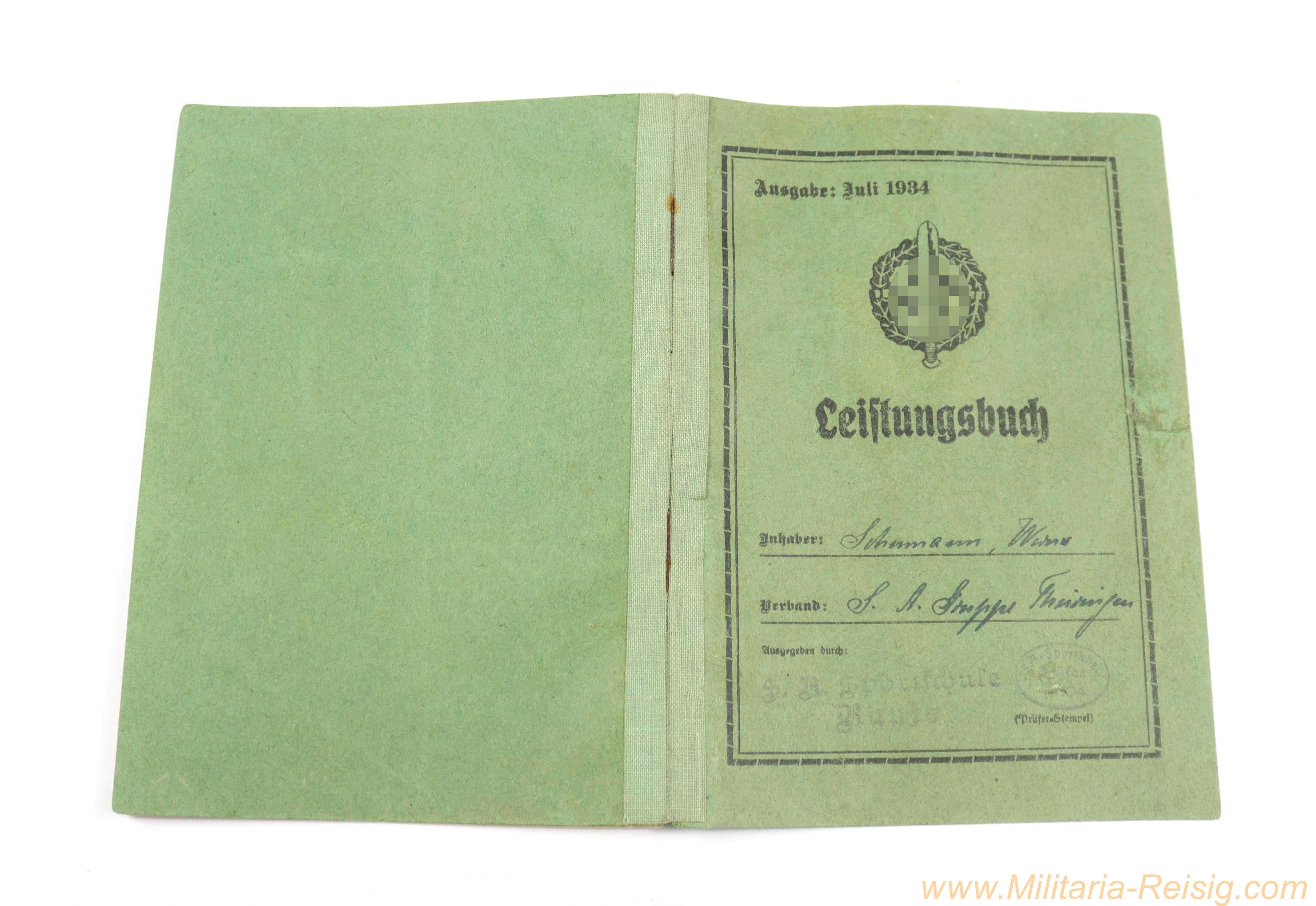 SA-Sportabzeichen Leistungsbuch 1934 mit Lichtbild