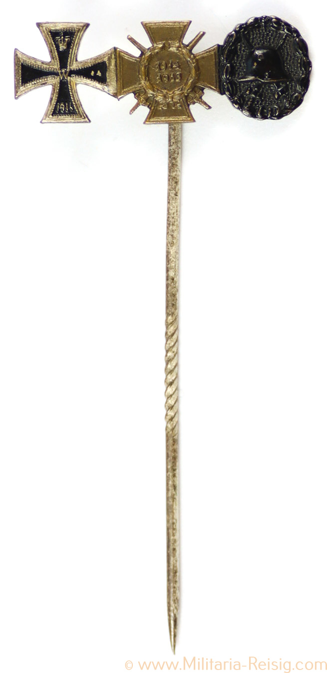 Anstecknadel EK2 1914, Frontkämpferkreuz und Verwundetenabzeichen 1914