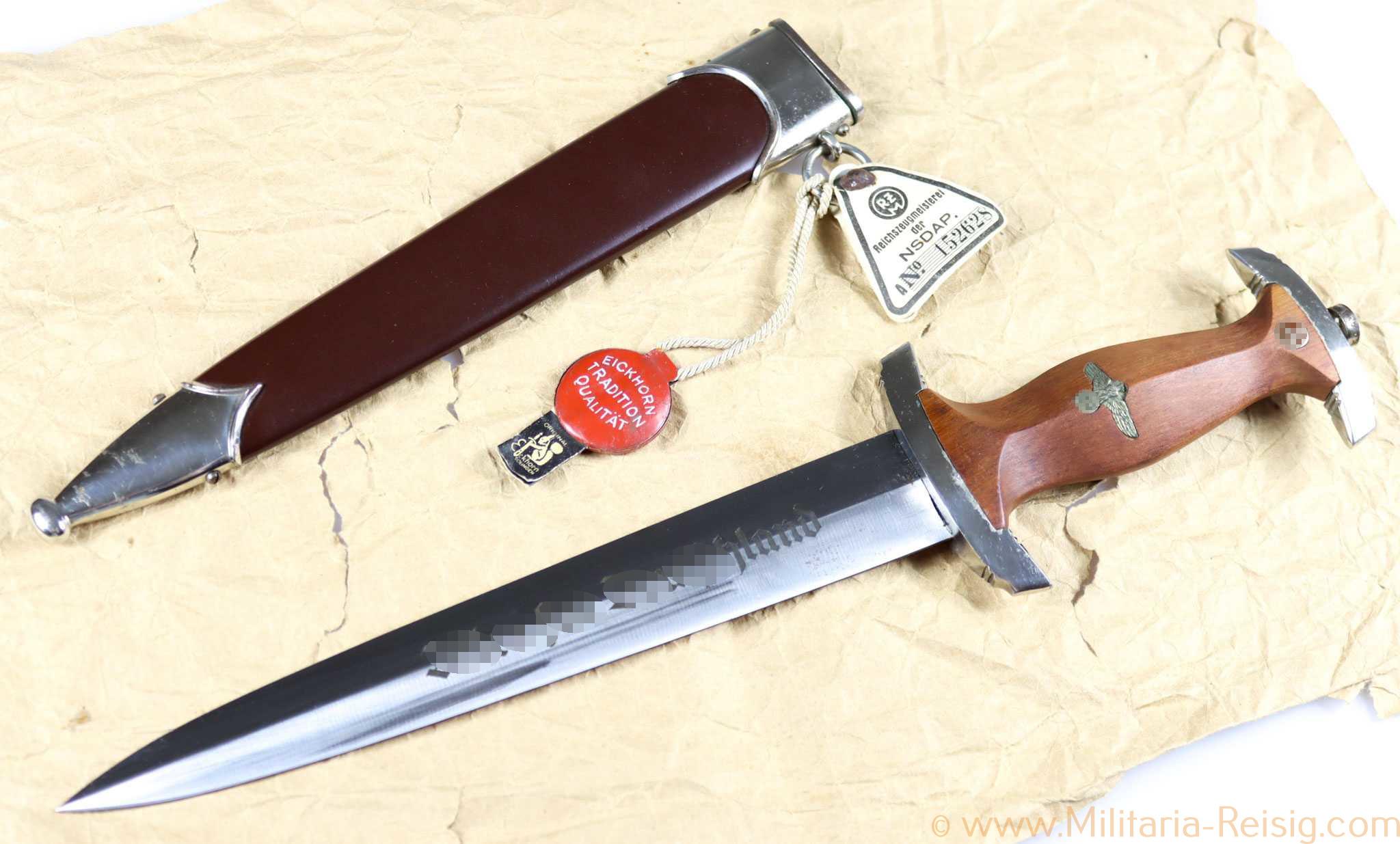 SA Dolch mit RZM-Etikett und Plombe, Hersteller RZM M7/66