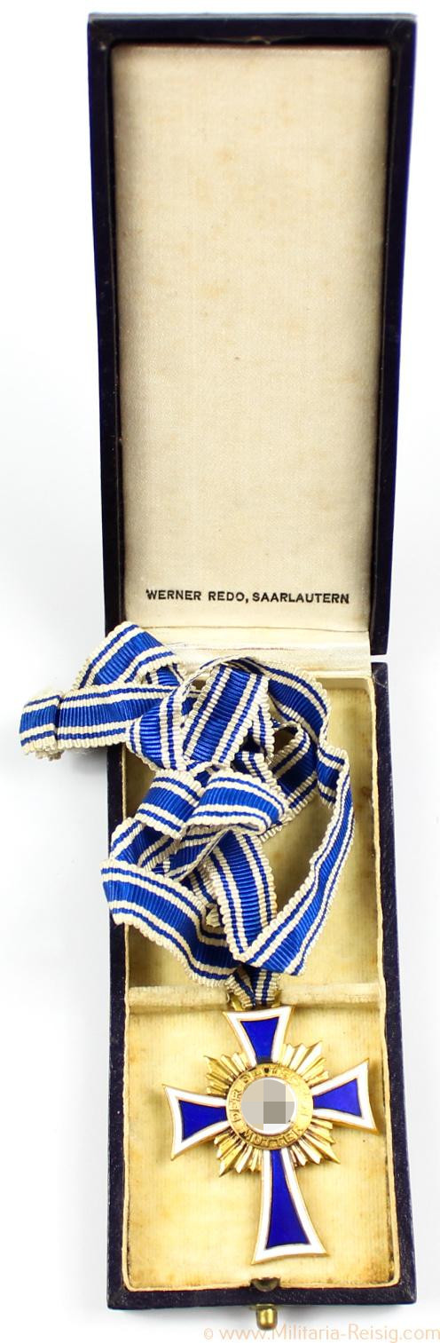 Mutterkreuz in Gold im Etui, Herst. Werner Redo, Saarlautern