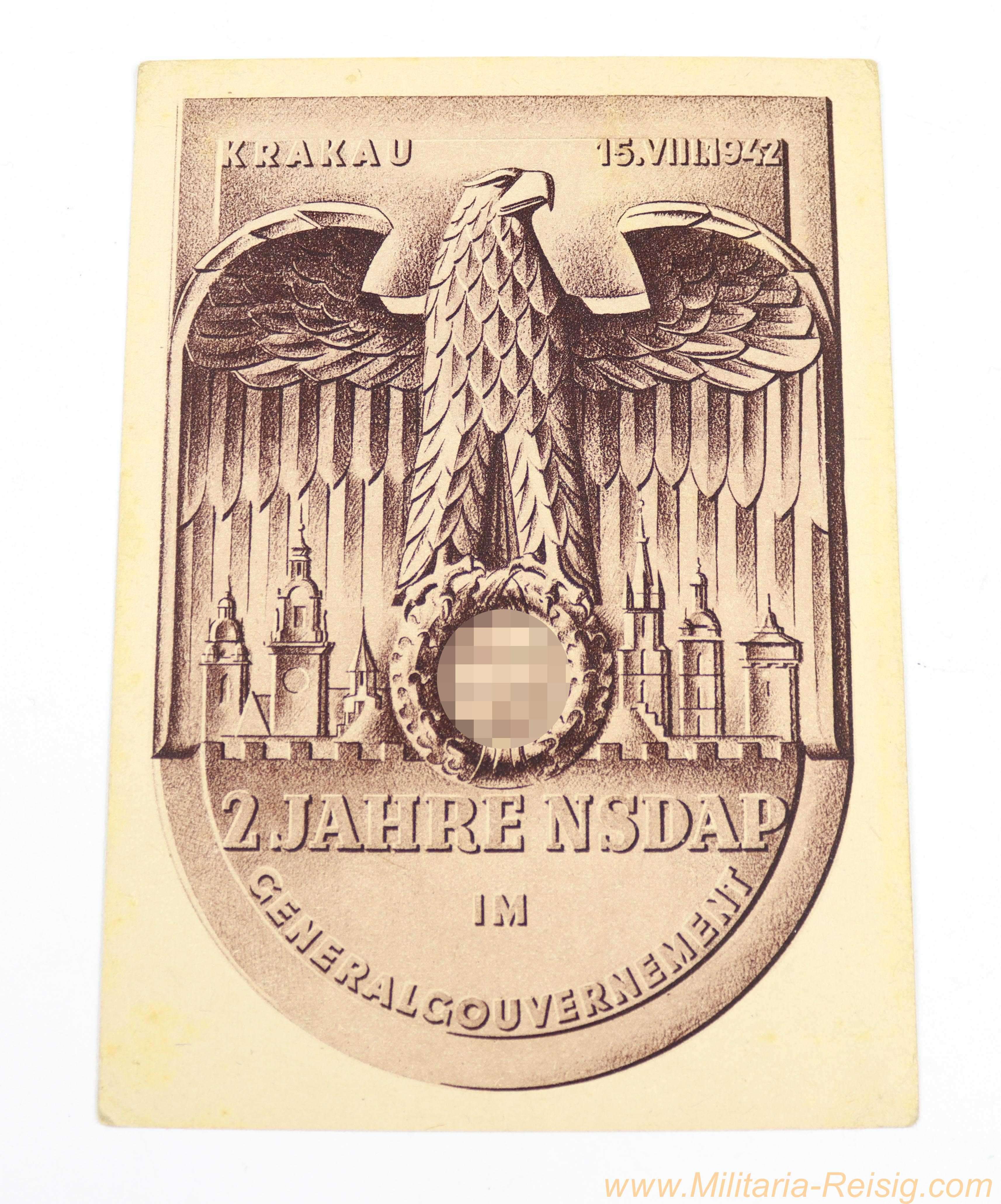 Postkarte "2 Jahre NSDAP im Generalgouvernement" Krakau 1942