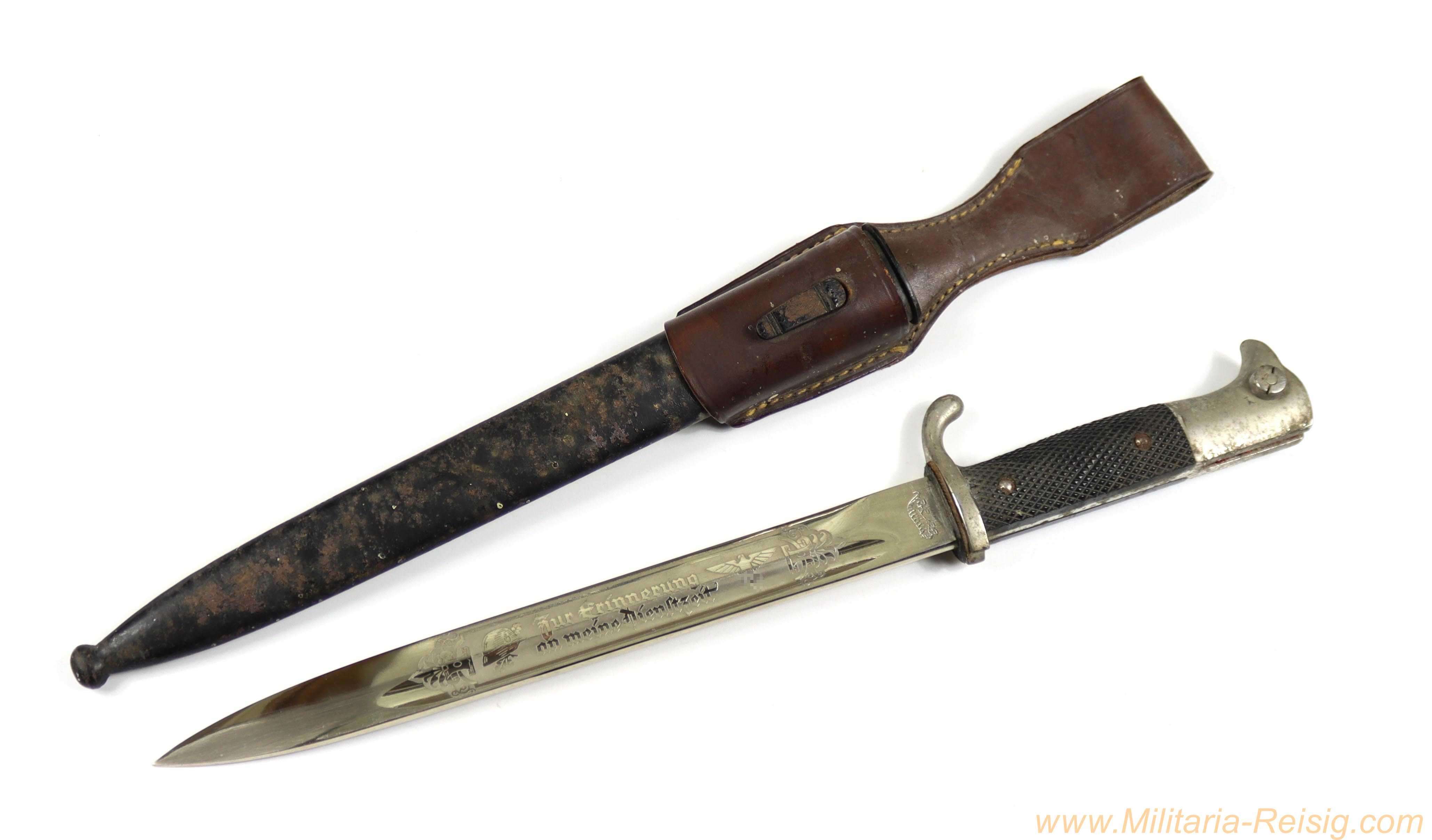 Extraseitengewehr mit Klingenätzung "Zur Erinnerung an meine Dienstzeit", Hersteller Tiger, Solingen