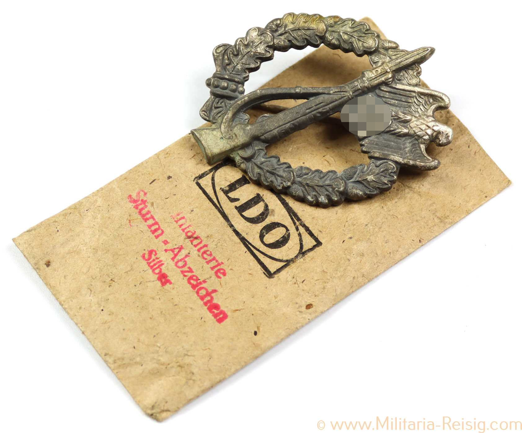 Infanterie Sturmabzeichen in Silber mit LDO-Verleihungstüte, Hersteller Rudolf Souval, Wien