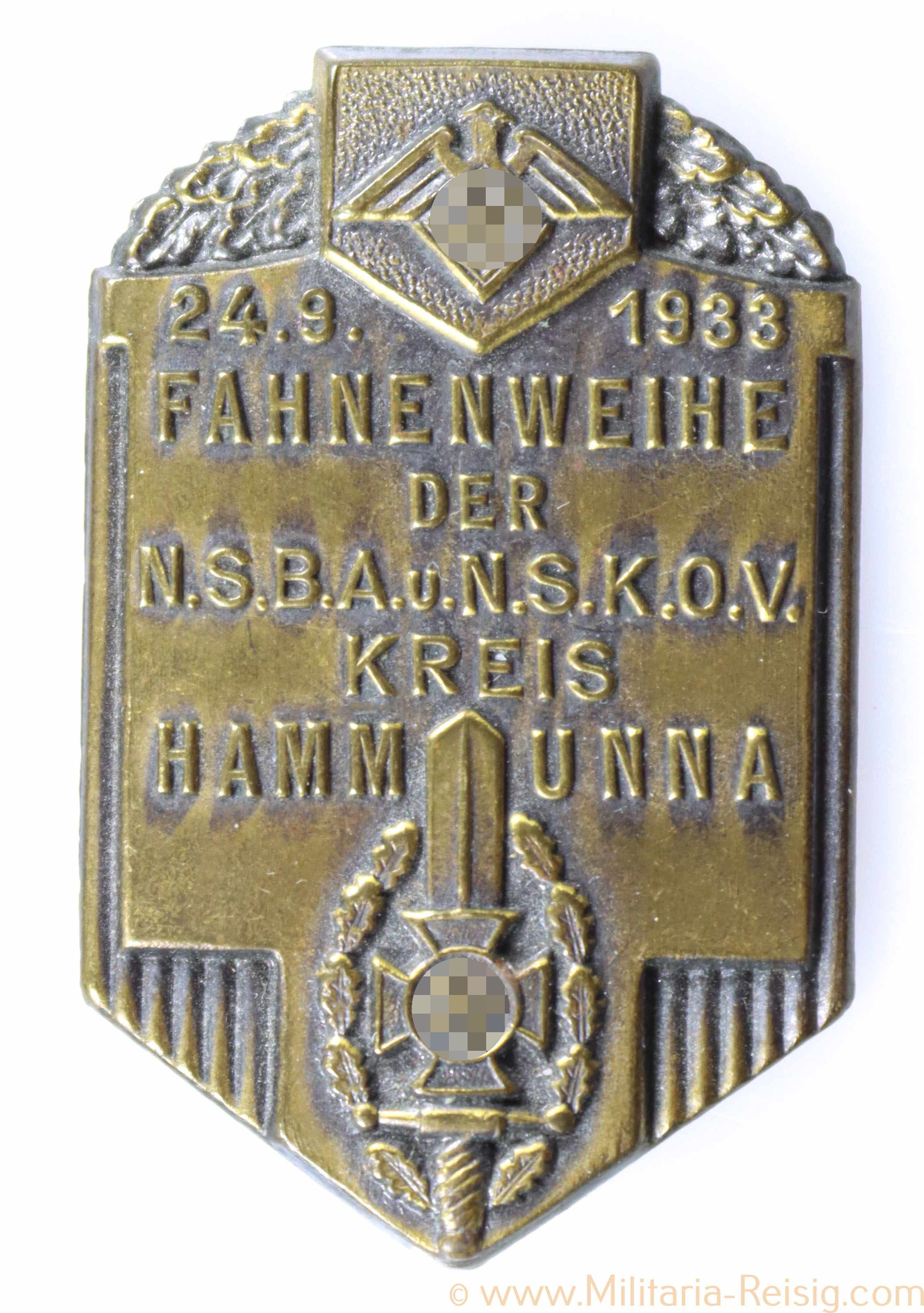 Abzeichen "Fahnenweihe der N.S.B.A./N.S.K.O.V. Kreis Hamm Unna 1933"
