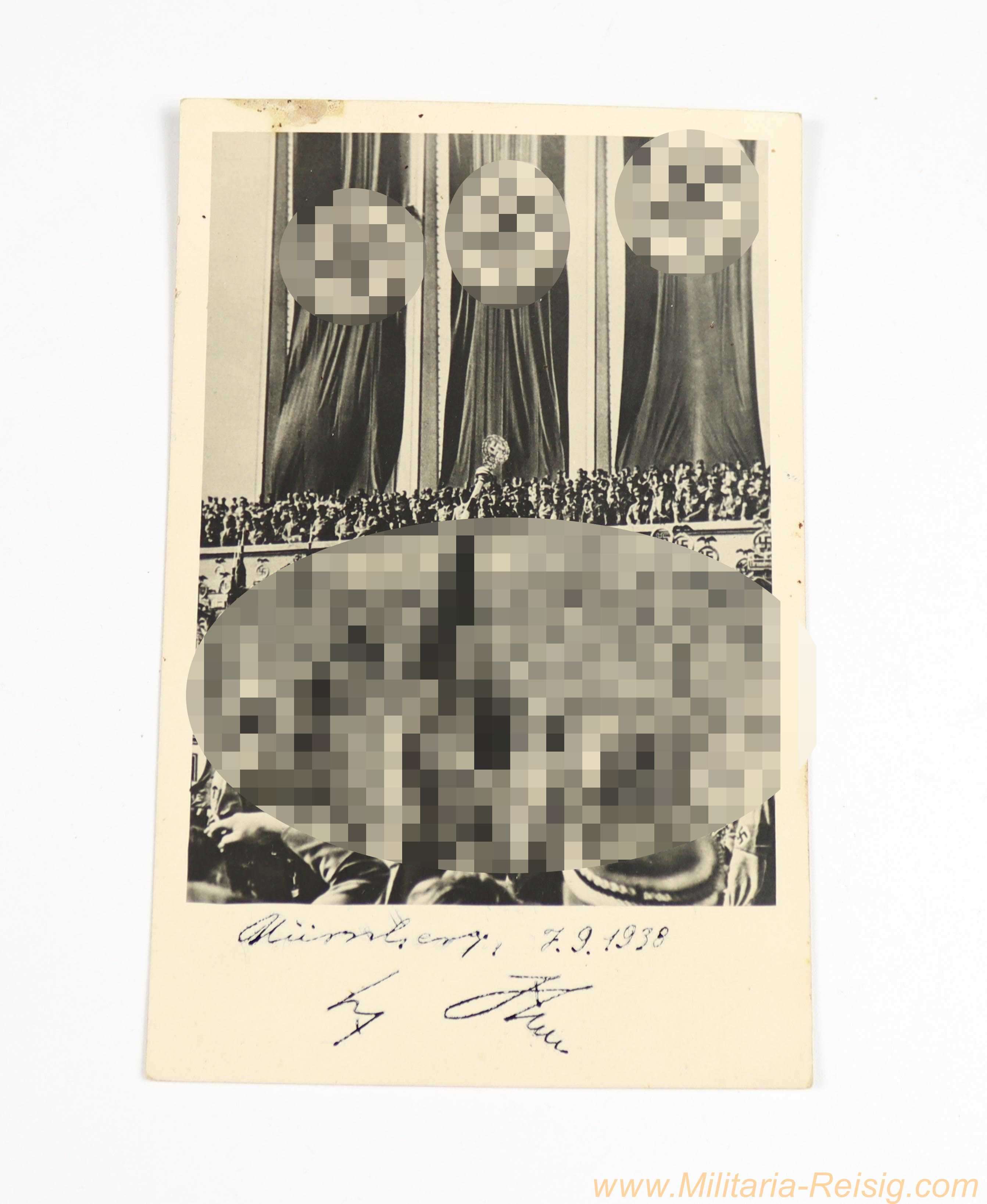 Postkarte mit Signatur "Adolf Hitler", datiert München 7.9.1938