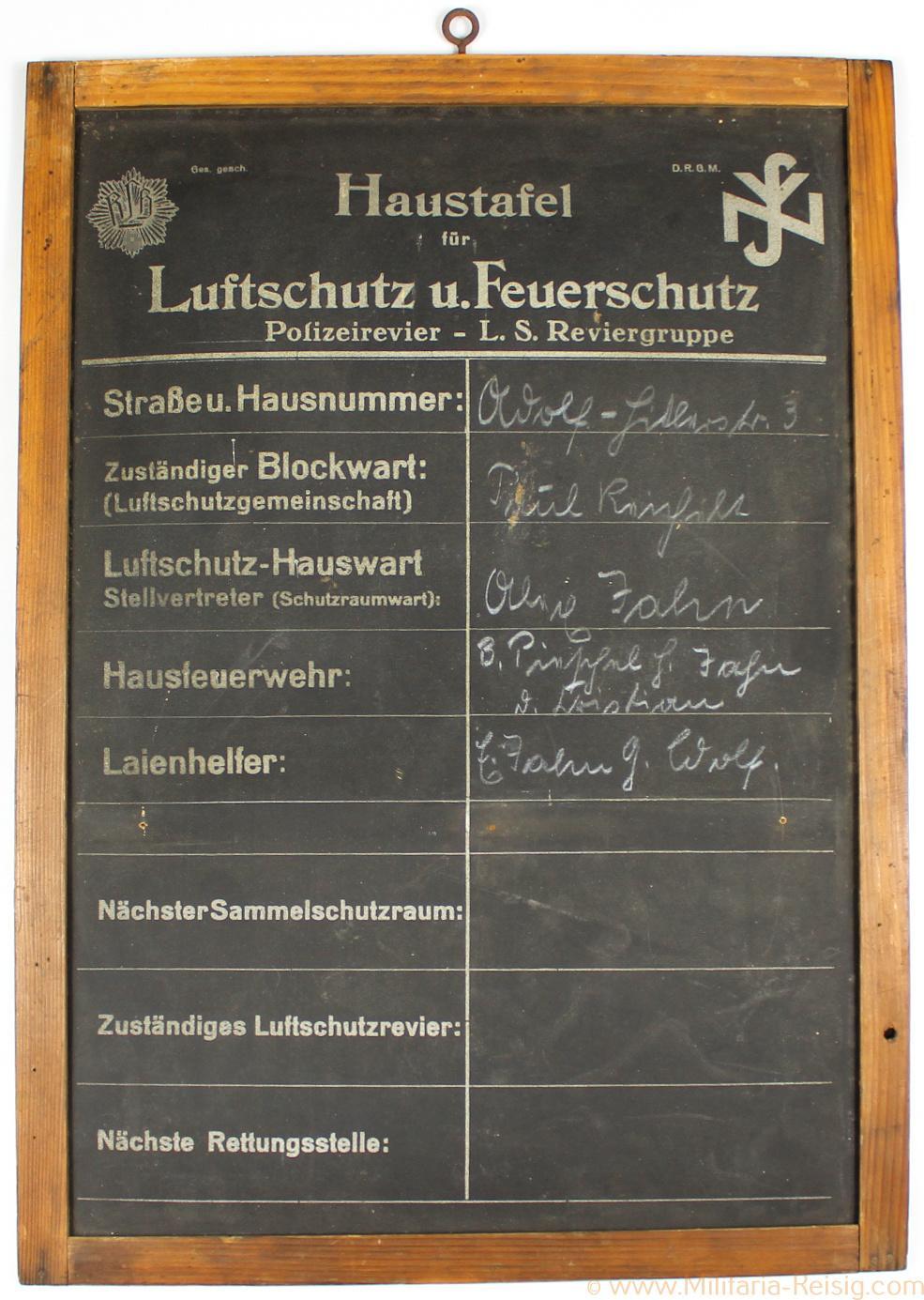 Luftschutz Haustafel - RLB, mit Holzrahmen