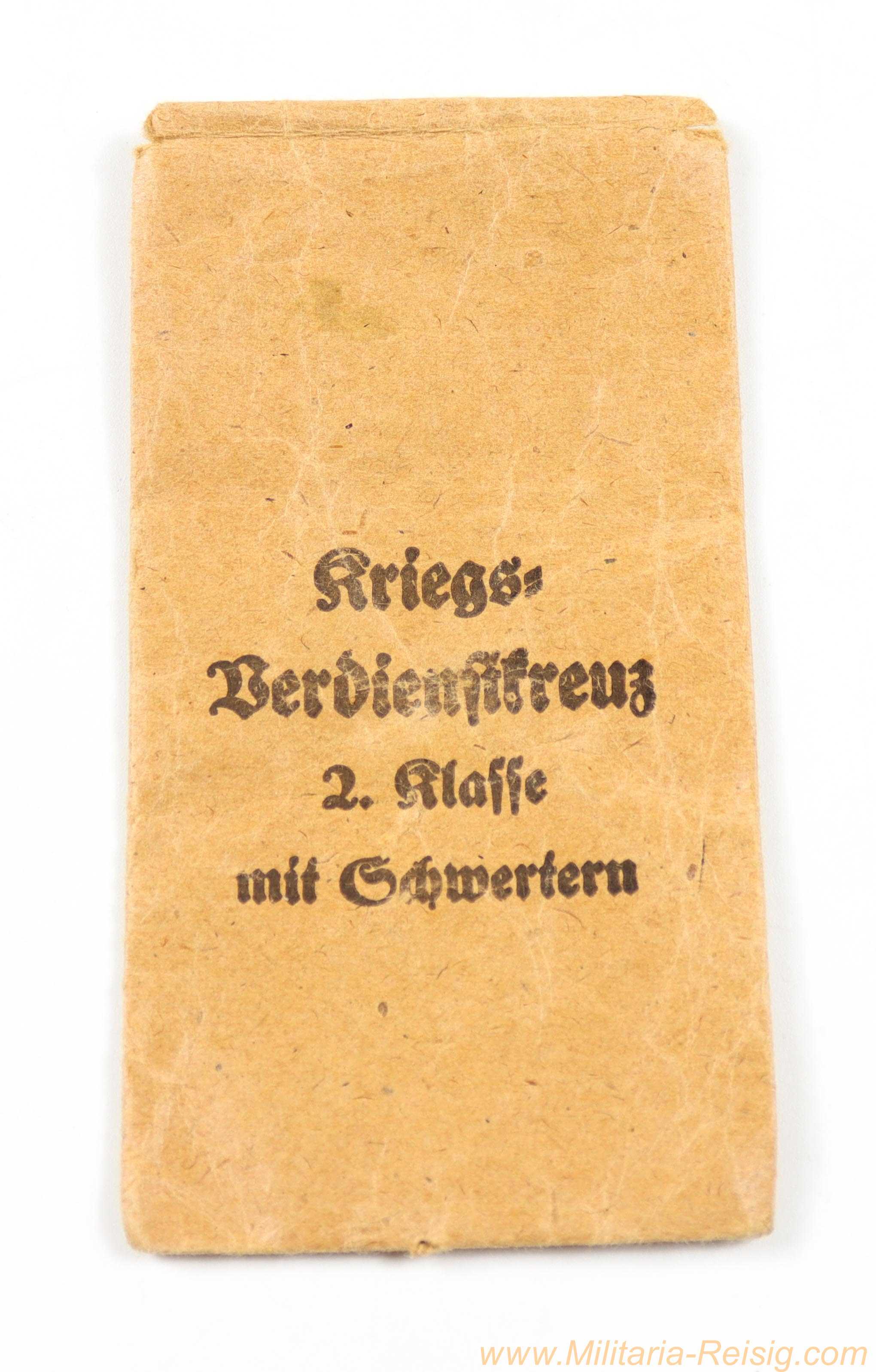Verleihungstüte Kriegsverdienstkreuz 2. Klasse 1939 mit Schwertern, Ph. Türk's Wwe., Wien