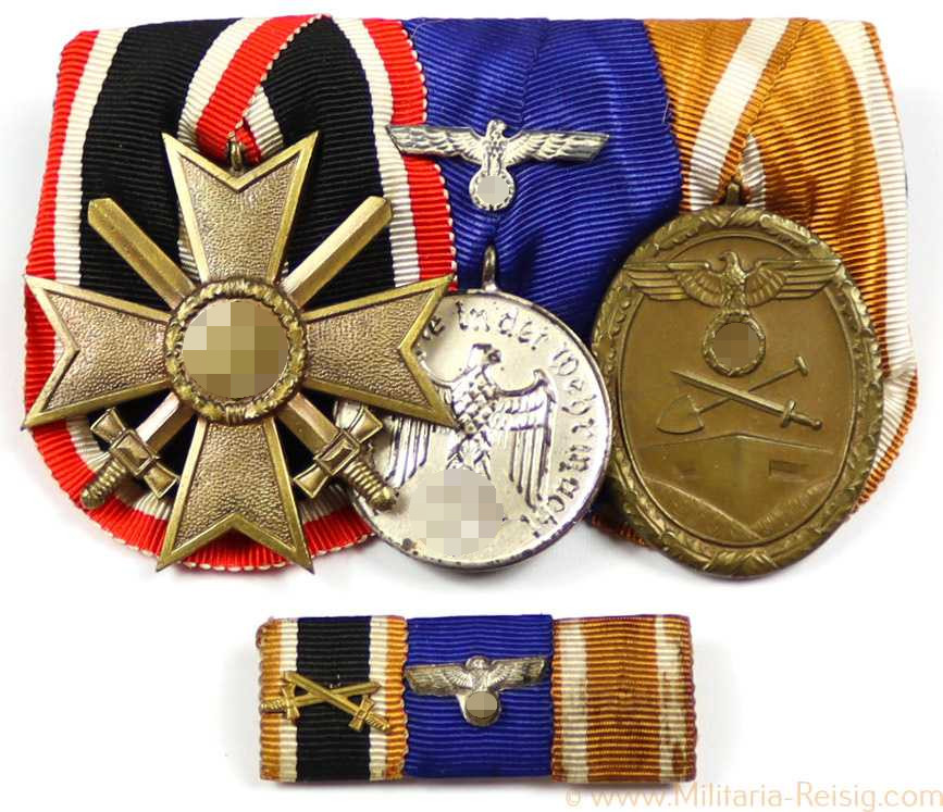 Ordensspange mit 3 Auszeichnungen + Bandspange (KVK, DA4, Schutzwall)