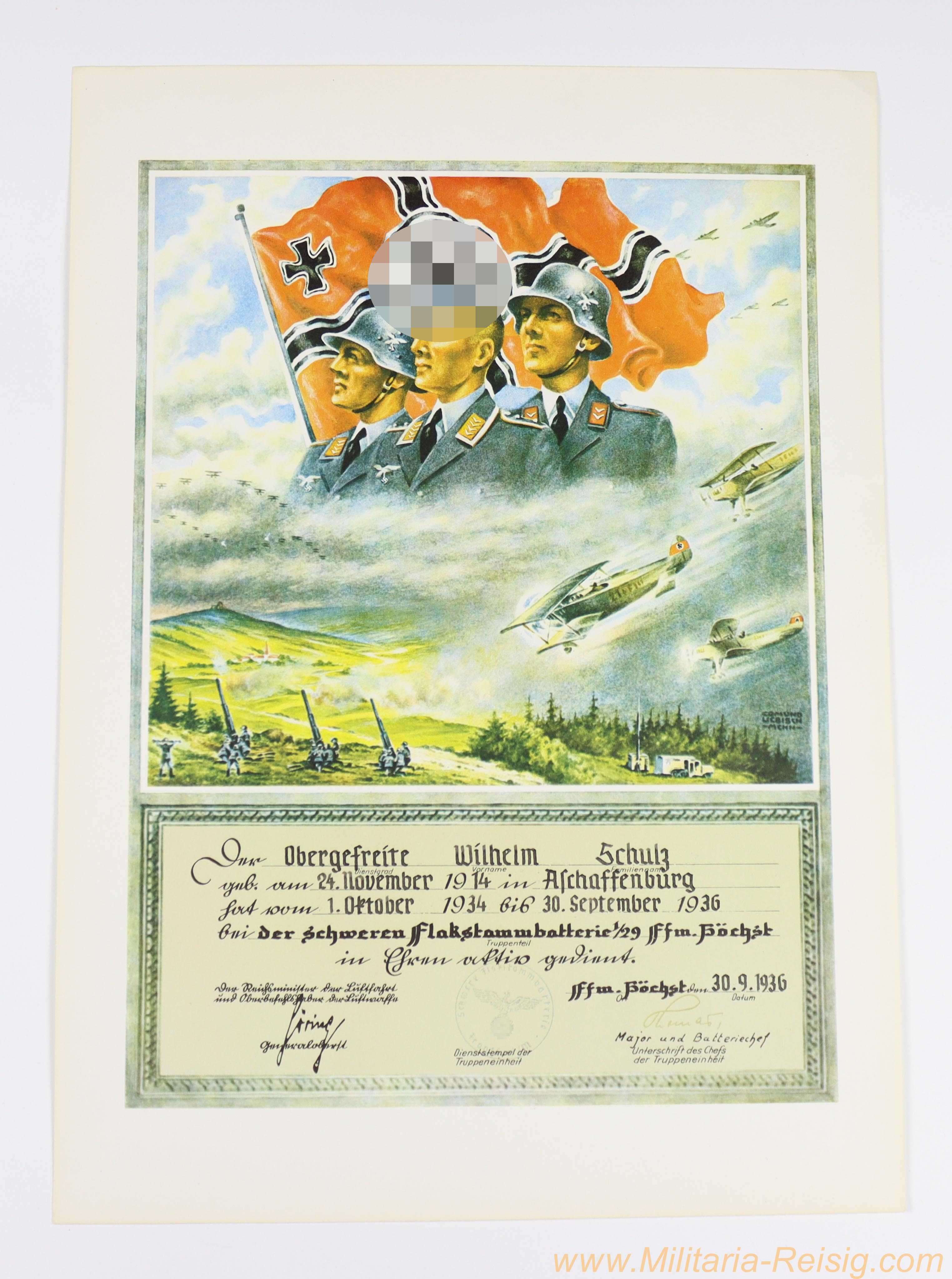 Schmuckurkunde / Dienstzeiturkunde 1936