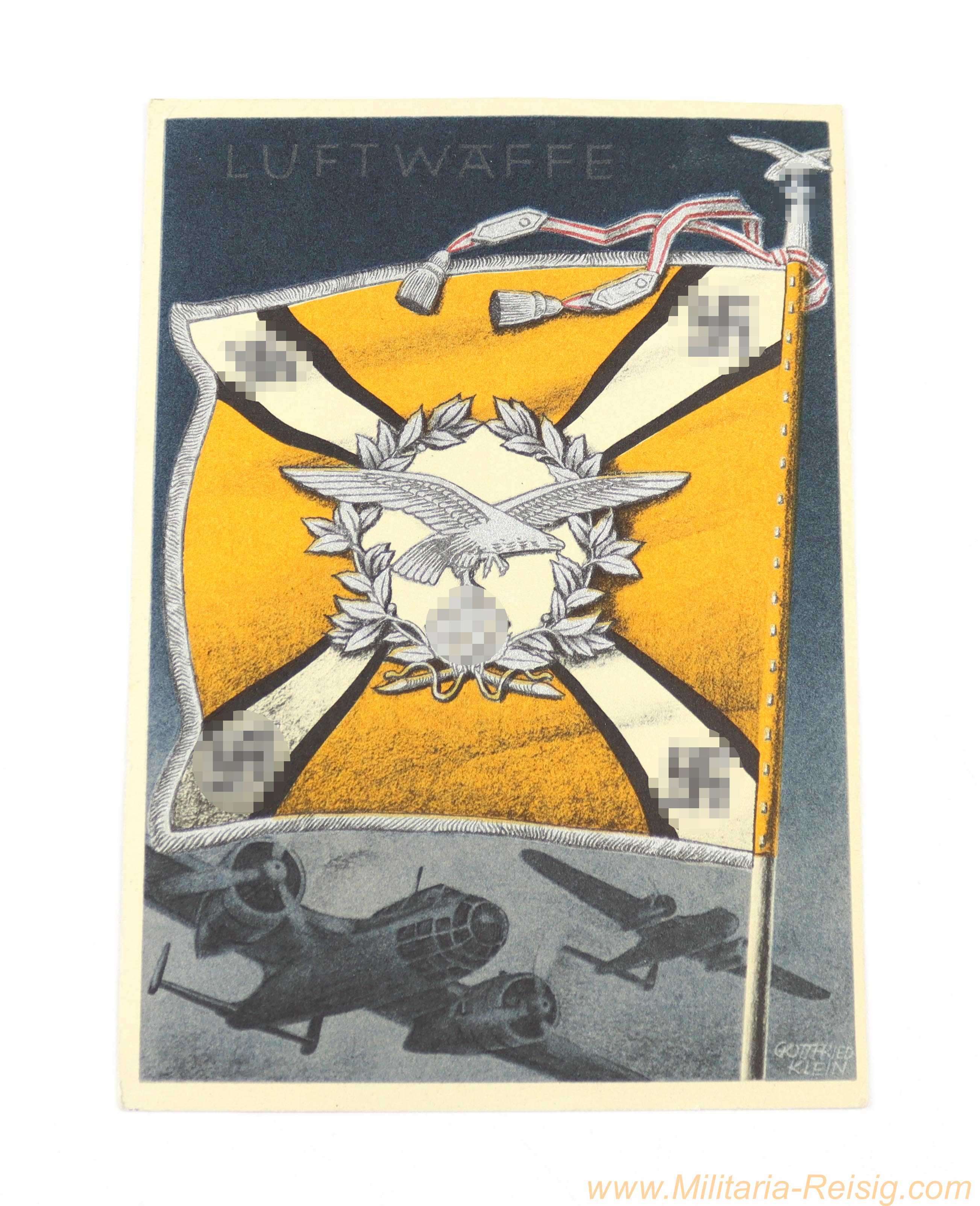 Farbige Propaganda-Postkarte "Luftwaffe – Die siegreichen Fahnen und Standarten der deutschen Wehrmacht" – Karte 15