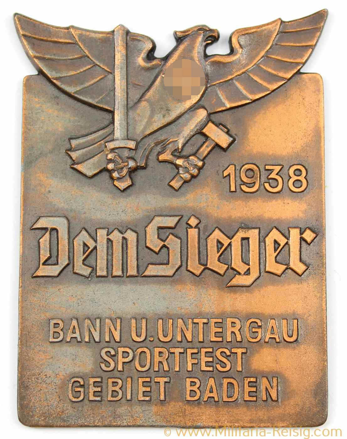 HJ Siegerplakette "Dem Sieger Bann Und Untergau Sportfest Gebiet Baden - 1938"