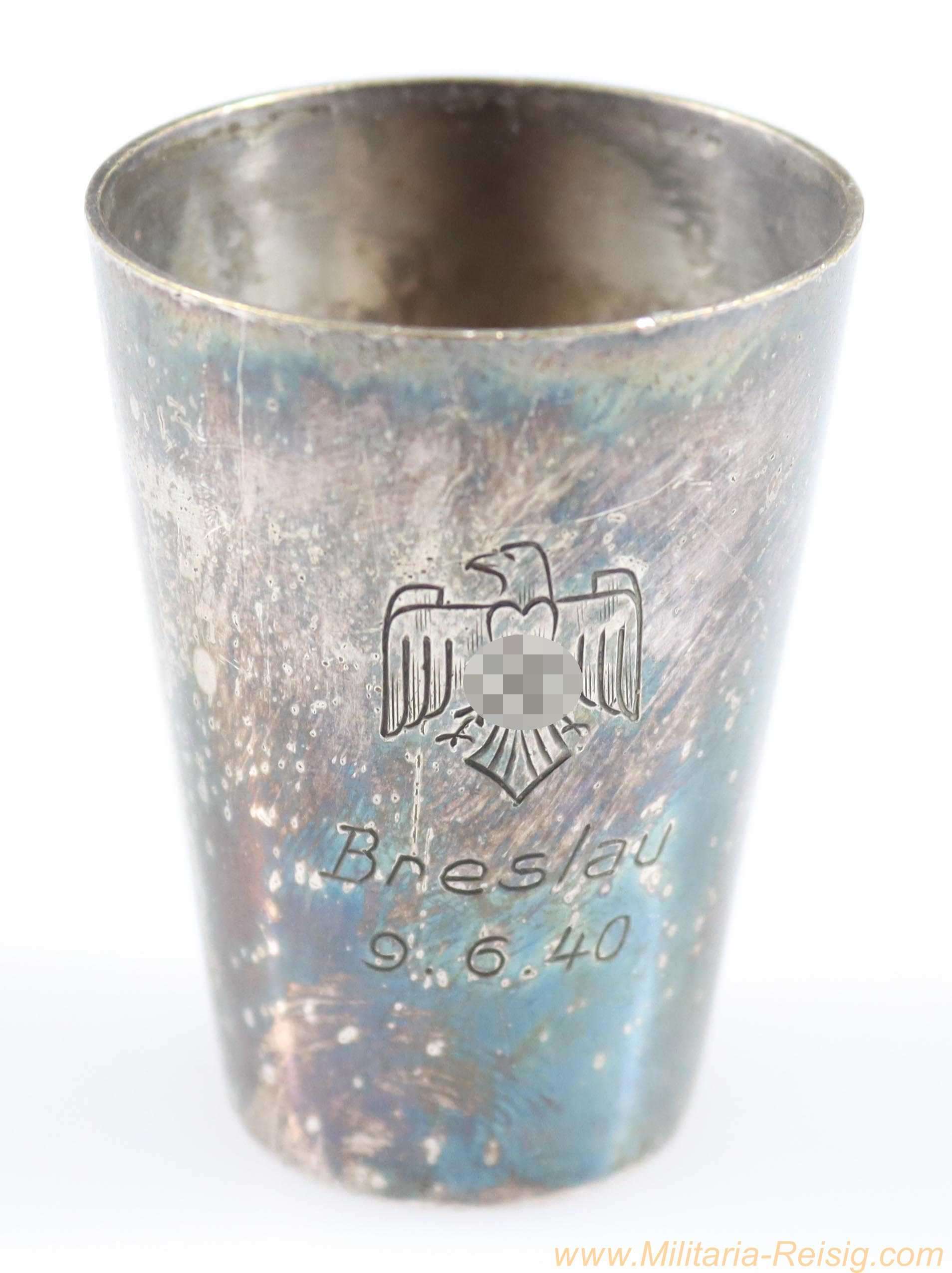 NSRL Silber Schnapsbecher Breslau 9.6.1940