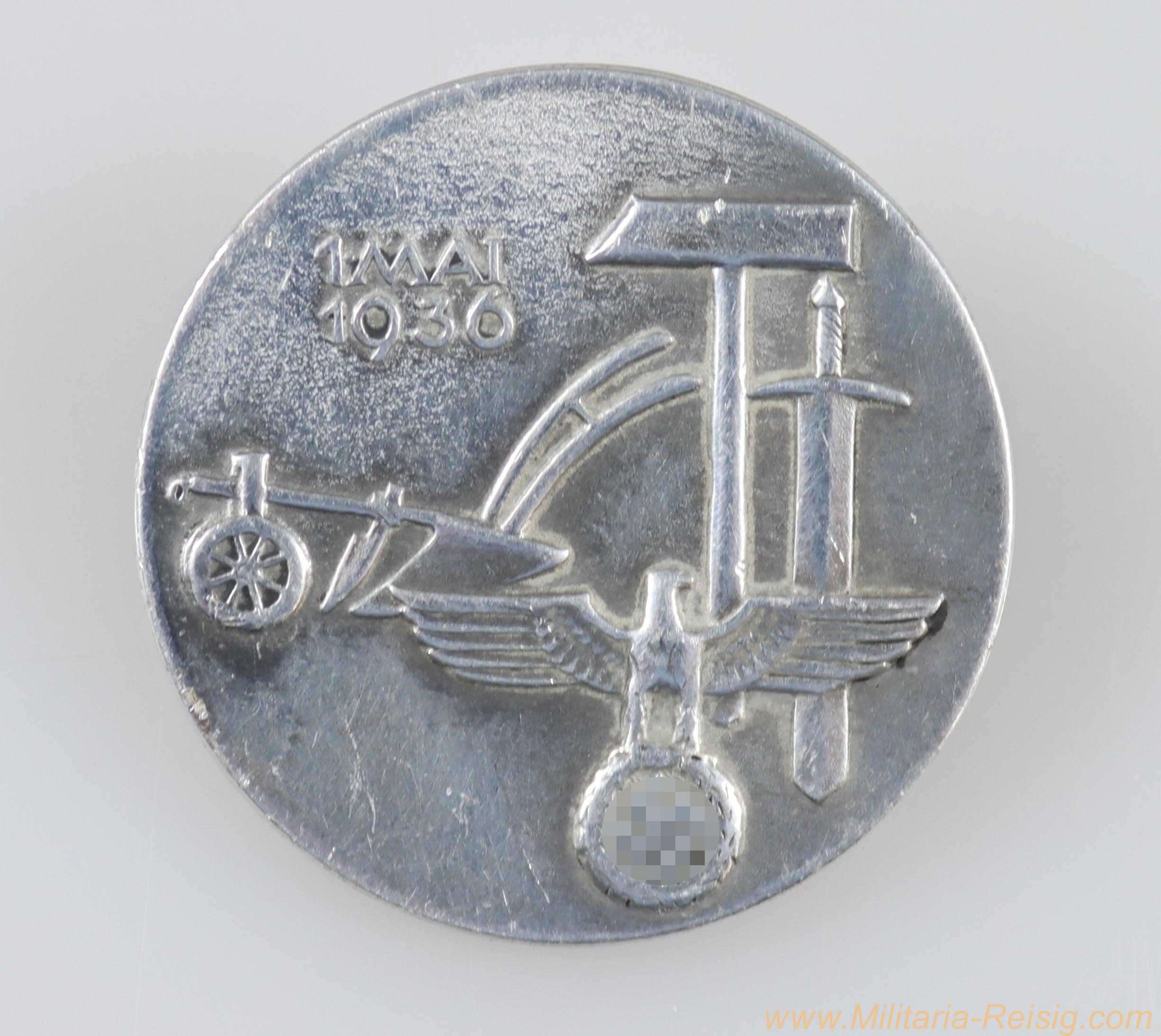 Abzeichen Tag der Arbeit 1936, Hersteller Robinson, Oberstein/Nahe