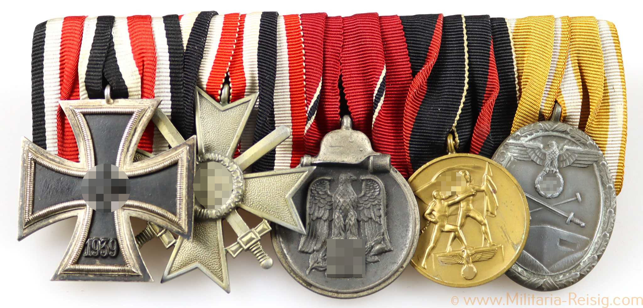 5er Ordensspange (EK2, KVK, Ostmedaille, Sudetenland und Schutzwall)