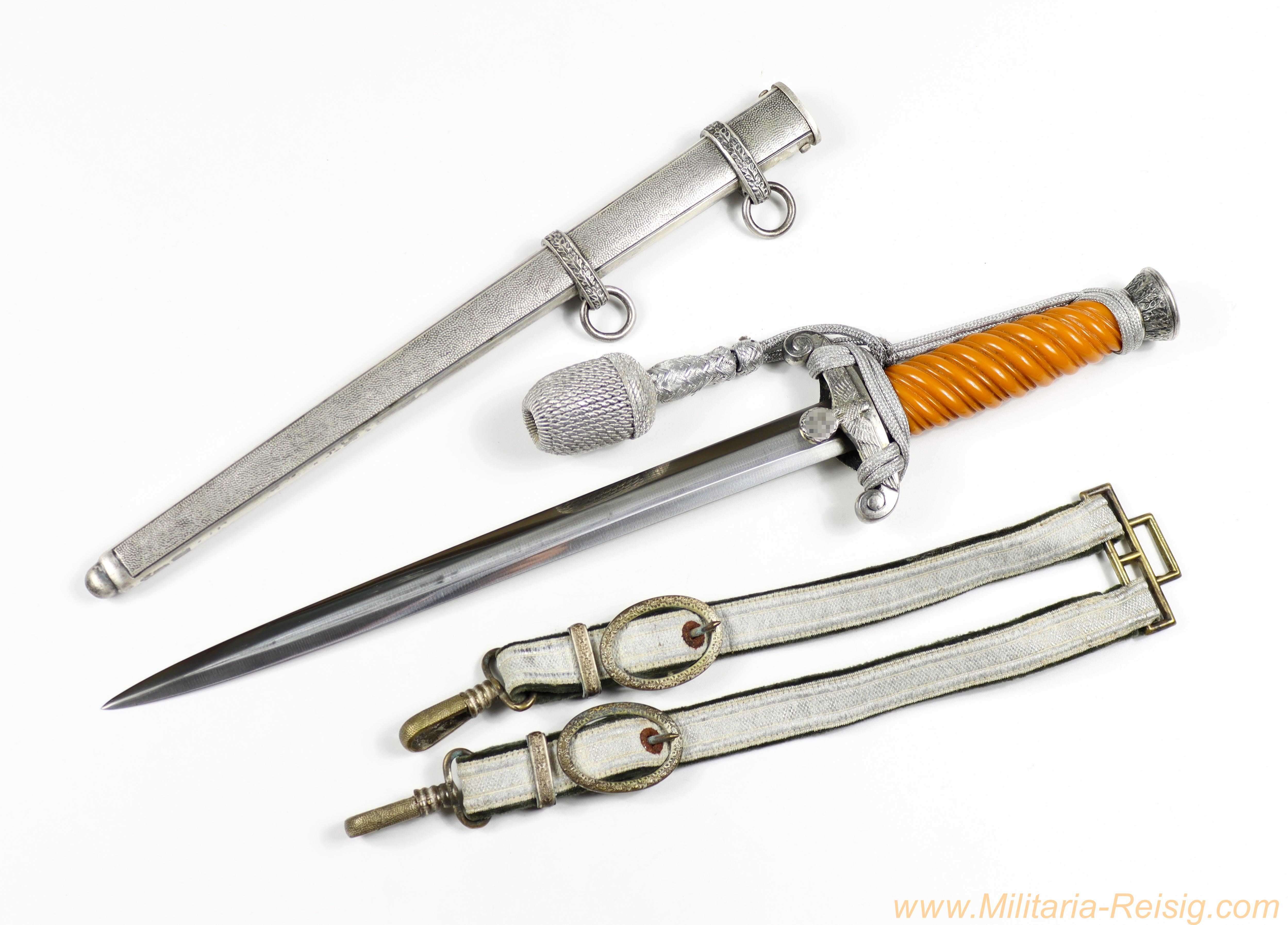 Früher Heeres-Offiziersdolch mit Gehänge und Portepee - Hersteller WKC (MINT)