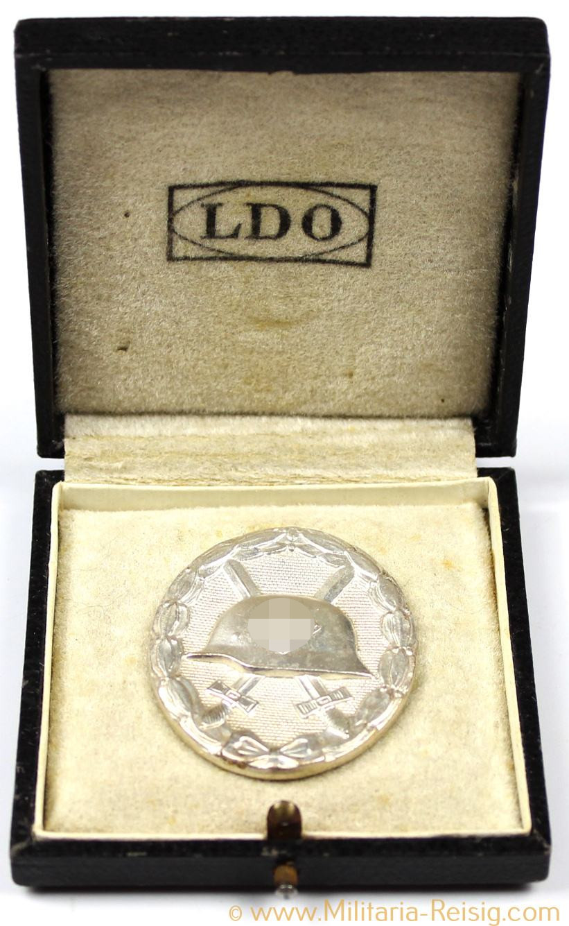 Verwundetenabzeichen in Silber im Etui, Herst. L/53 (Hymmen & Co.)