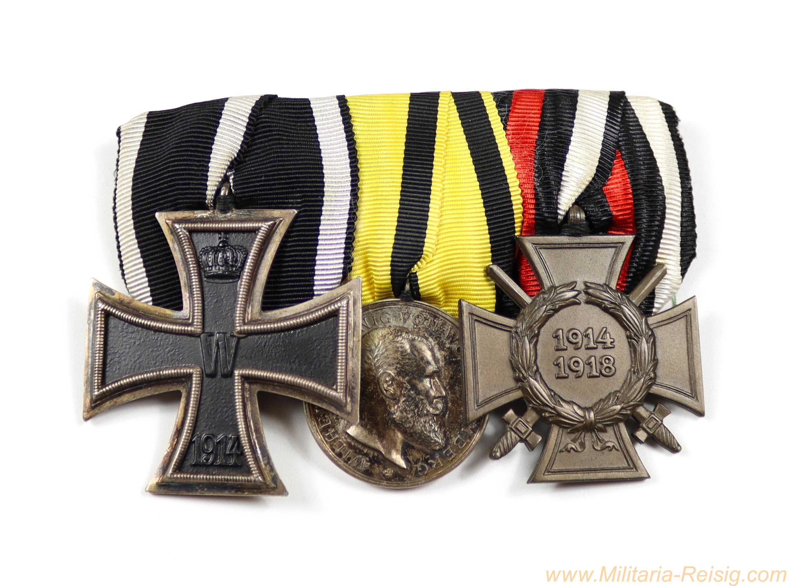 3er Ordensspange WK1 – EK2 1914 / Württemberg Silberne Militärverdienstmedaille 1892 "K. Schwenzer" / Frontkämpfer-Ehrenkreuz