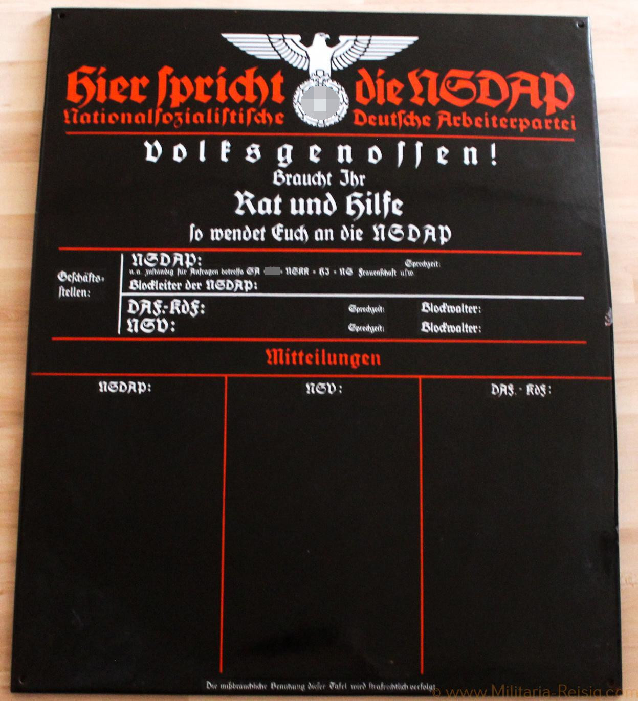 Emailleschild "Hier spricht die NSDAP"